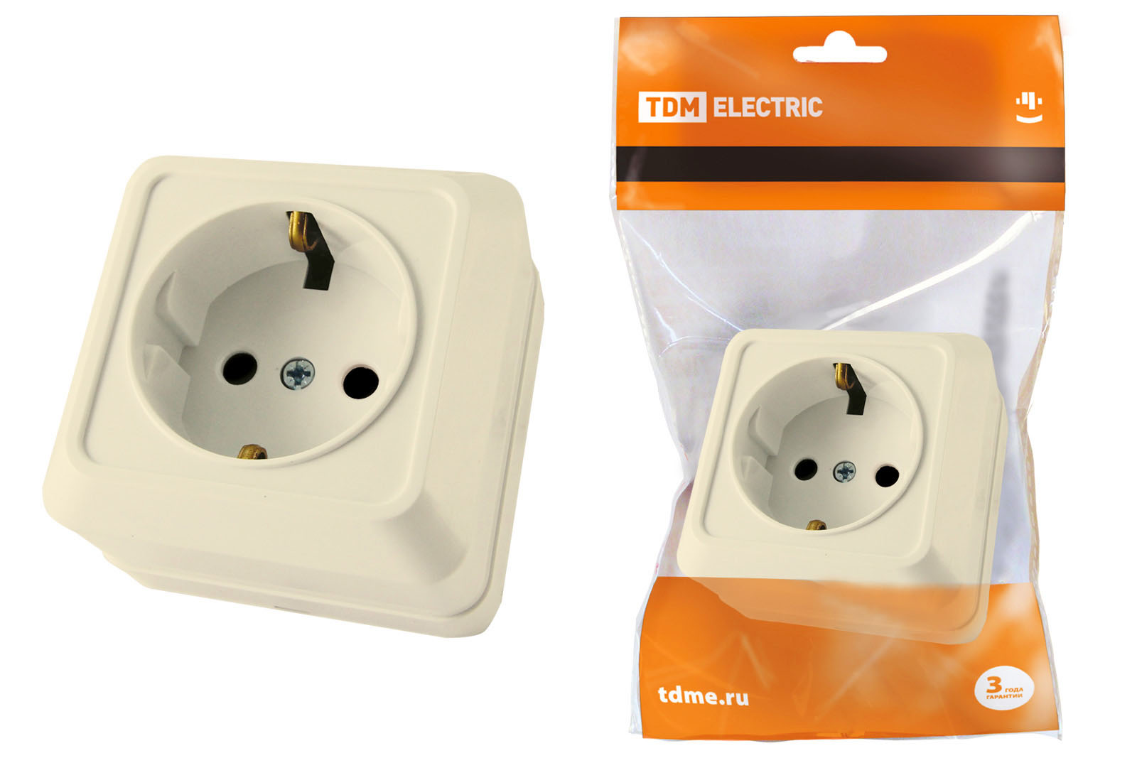 Розетка TDM ELECTRIC Ладога 2П+З открытой установки IP20 16А сл. кость