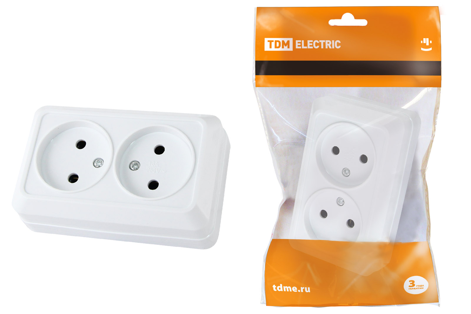 Розетка TDM ELECTRIC Ладога двойная 2П открытой установки IP20 10А белая