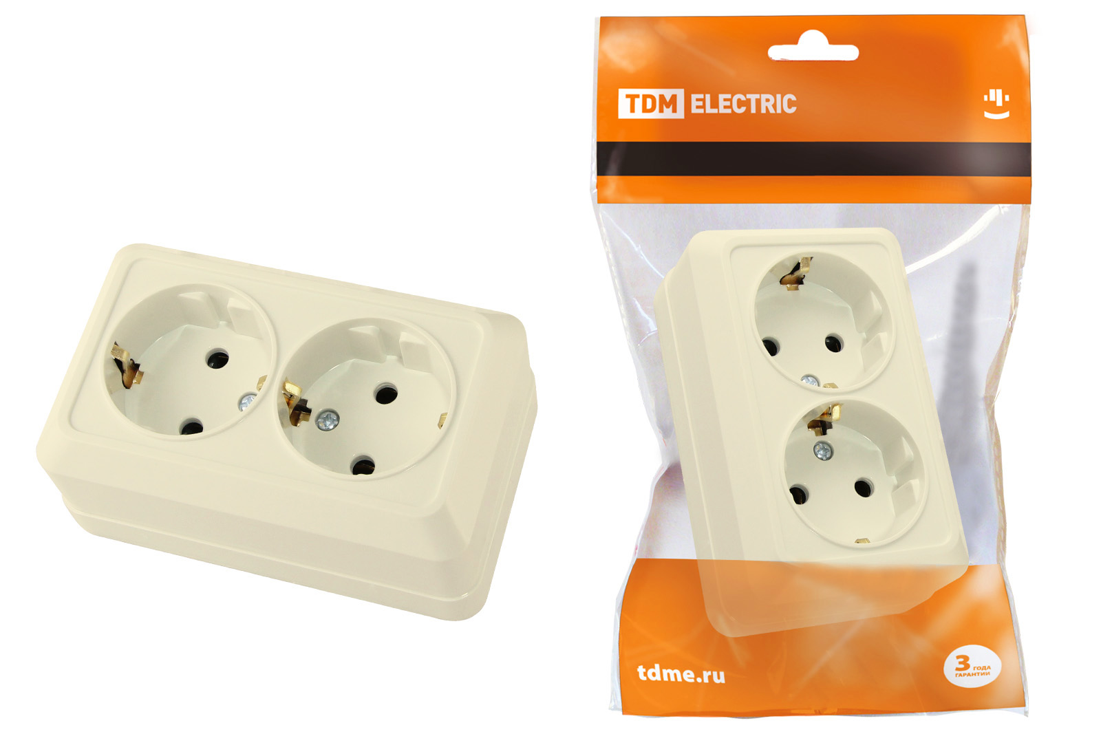 Розетка TDM ELECTRIC Ладога двойная 2П+3 открытой установки IP20 16А сл. кость