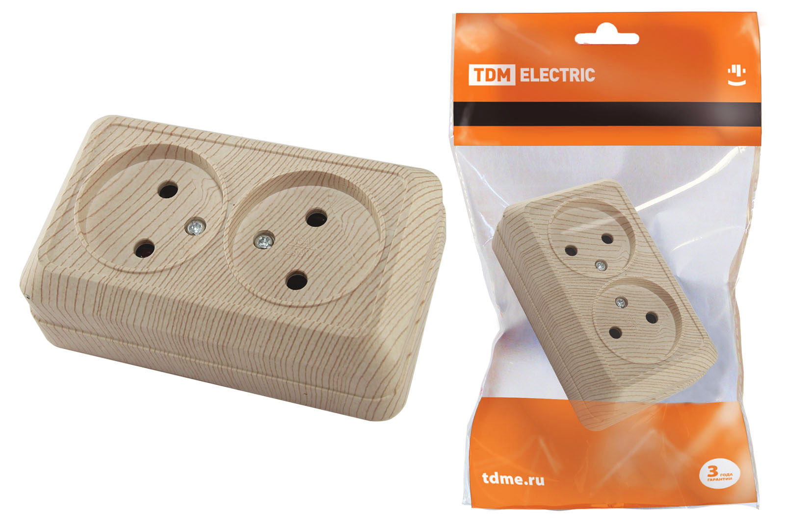 Розетка TDM ELECTRIC Ладога двойная 2П открытой установки IP20 10А сосна