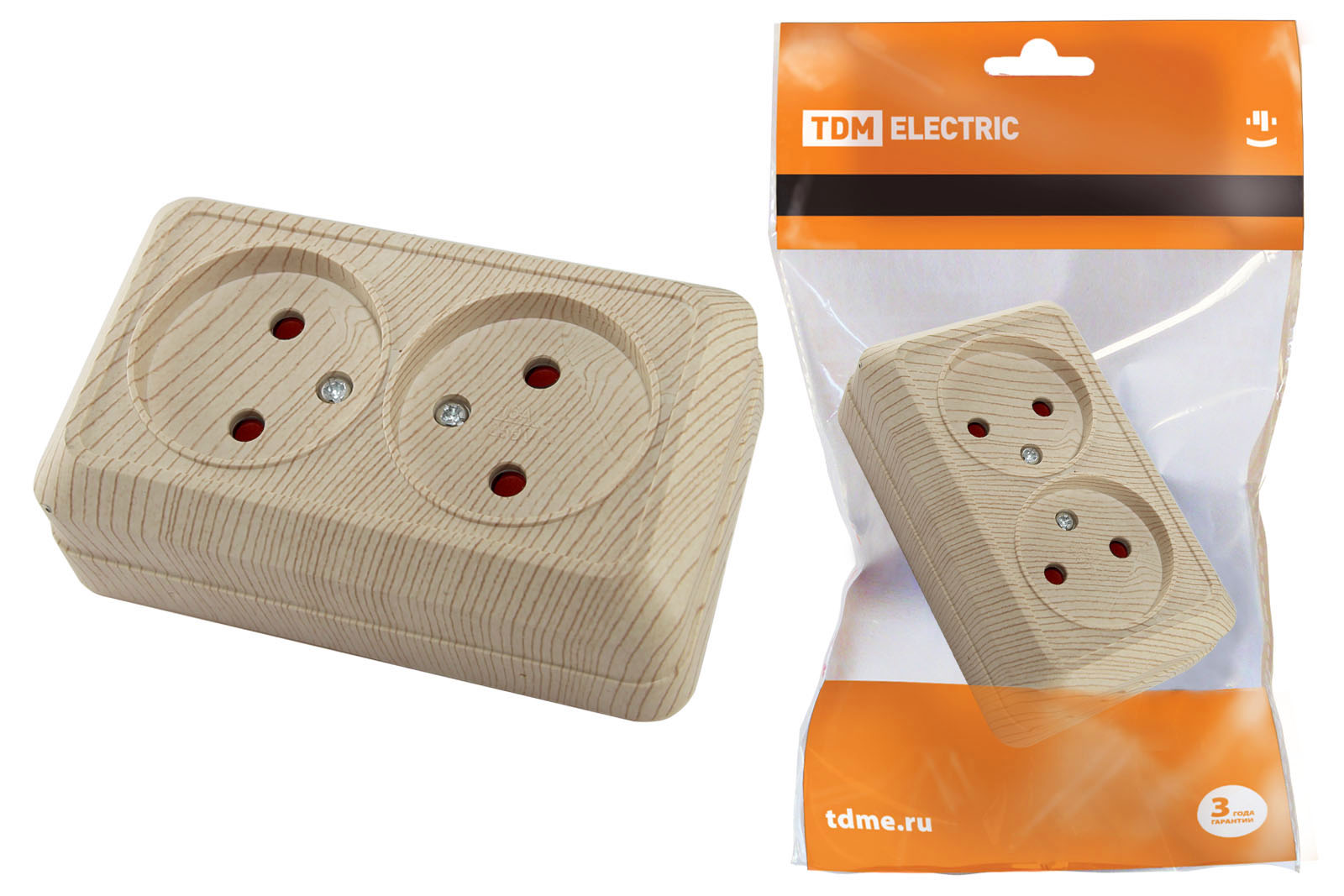 Розетка TDM ELECTRIC Ладога двойная 2П открытой установки с з/ш IP20 10А сосна