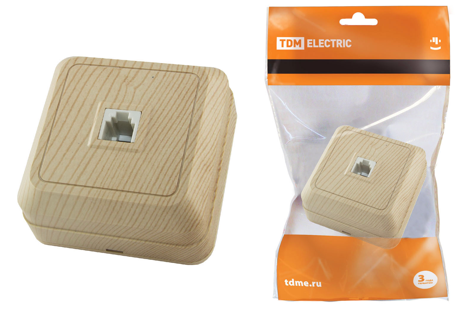 Розетка TDM ELECTRIC Ладога TФ (RJ-11) открытой установки IP20 сосна