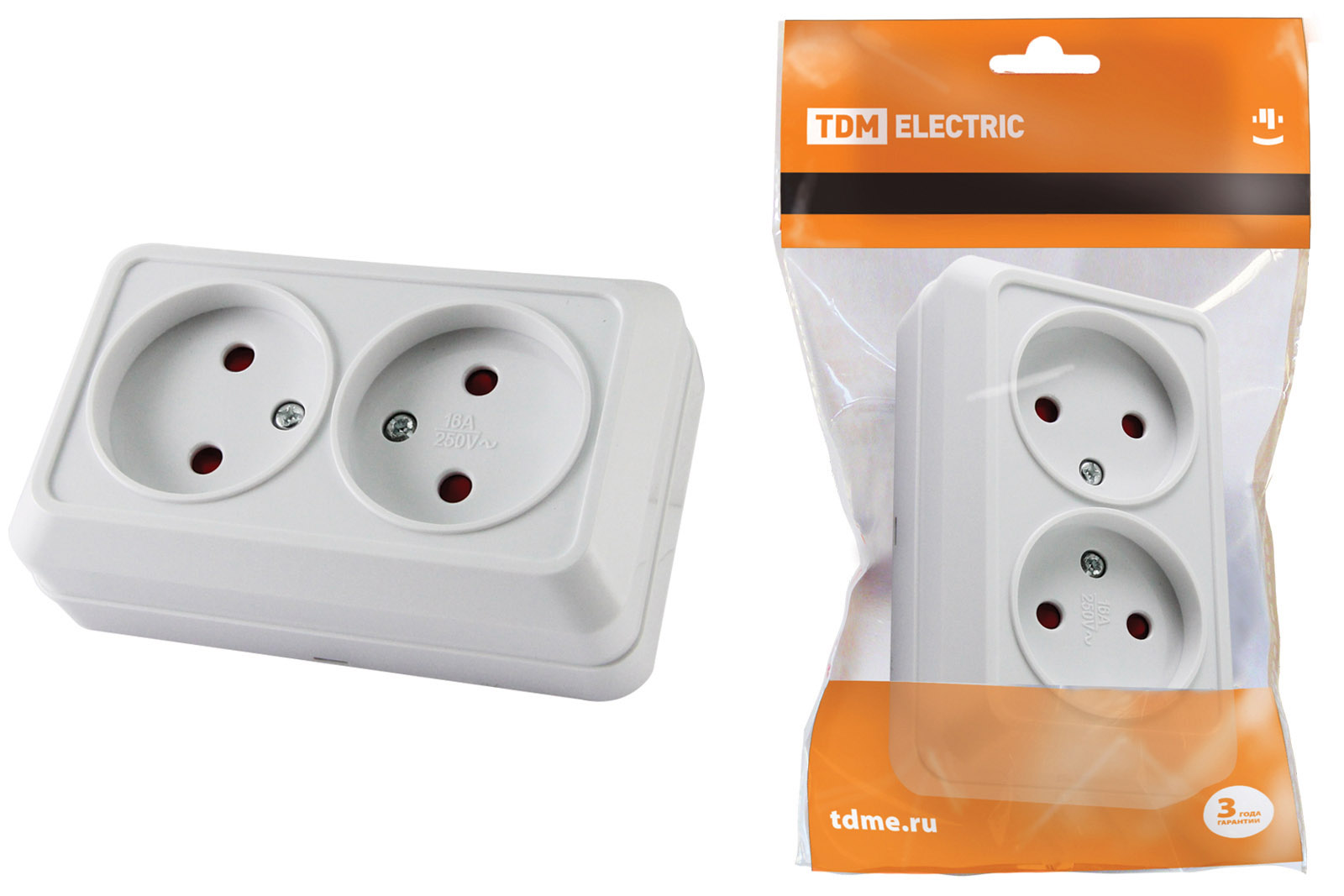 Розетка TDM ELECTRIC Ладога двойная 2П открытой установки с з/ш IP20 10А белая