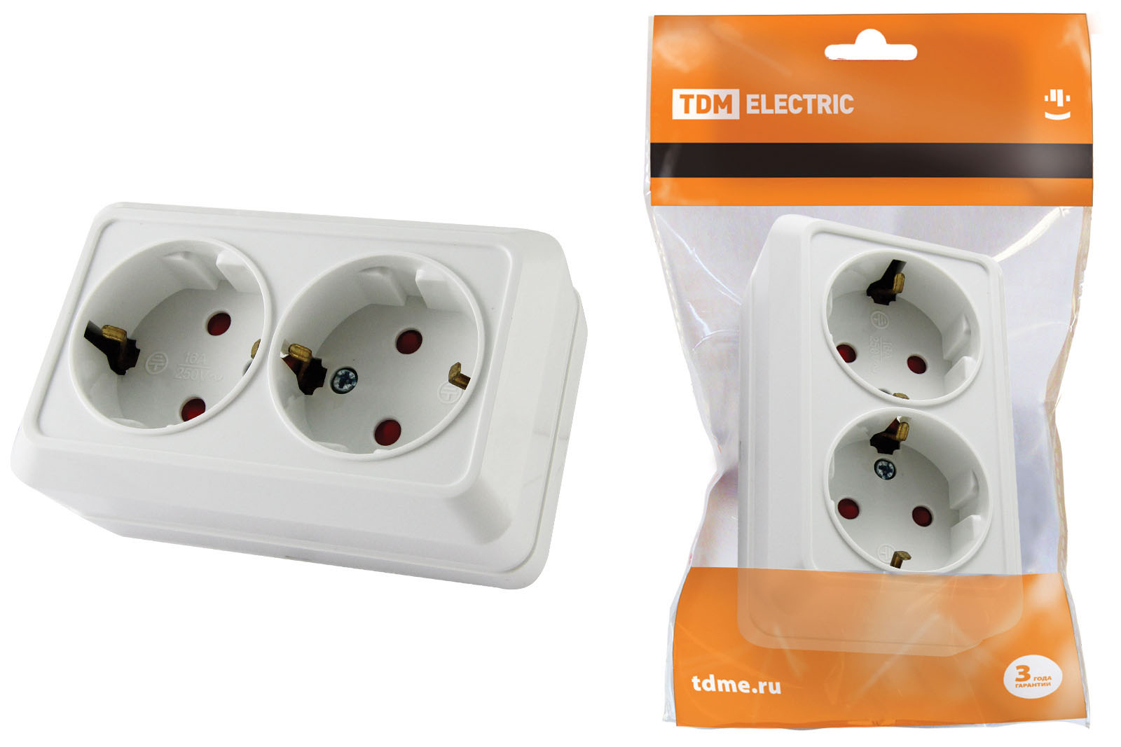 Розетка TDM ELECTRIC Ладога двойная 2П+З открытой установки с з/ш IP20 16А белая