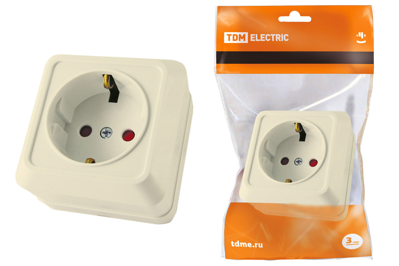 Розетка TDM ELECTRIC Ладога 2П+З открытой установки с з/ш IP20 16А слоновая кость