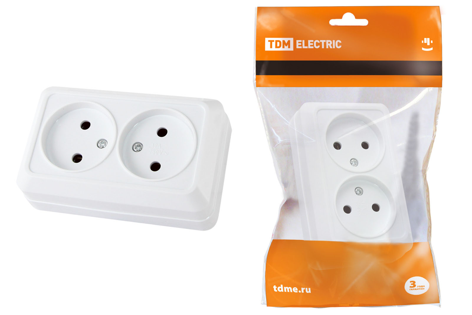 Розетка TDM ELECTRIC Ладога двойная 2П открытой установки IP20 10А 250В (керамика) белая
