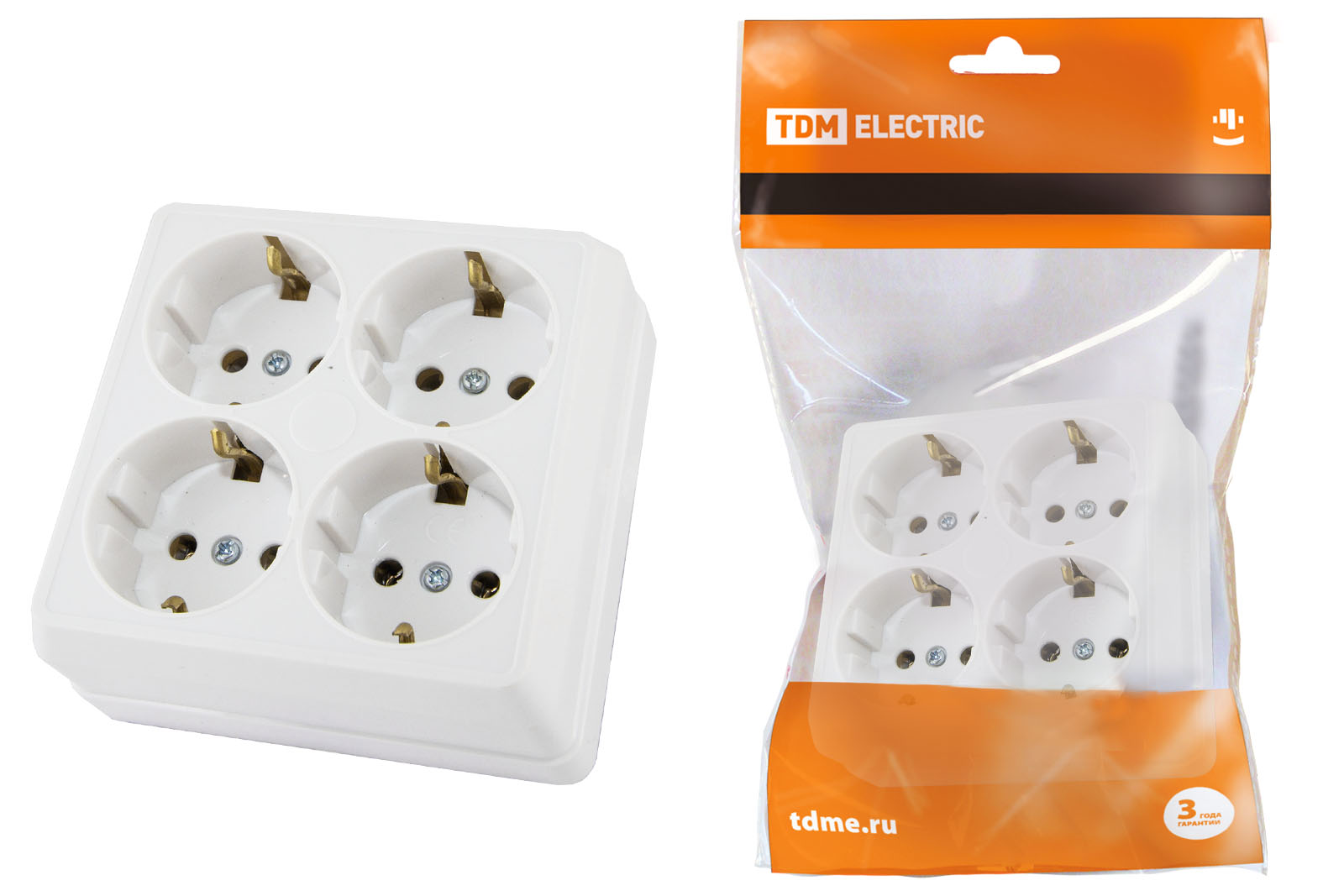 Розетка TDM ELECTRIC Ладога четырехместная 2П+3 открытой установки IP20 16A белая