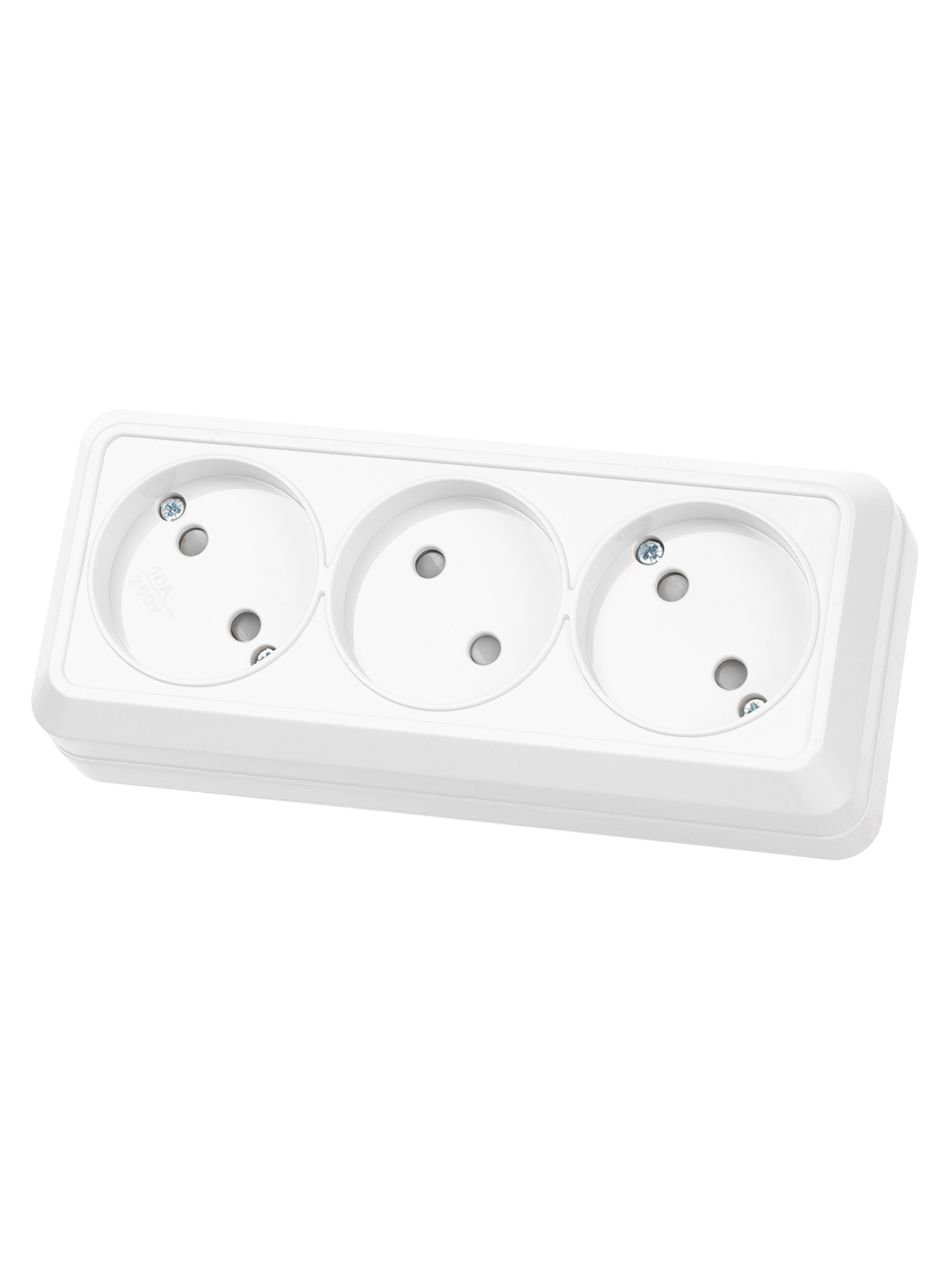 Розетка TDM ELECTRIC Ладога 3-х местная горизонтальная 2П открытой установки IP20 10A с з/ш белая