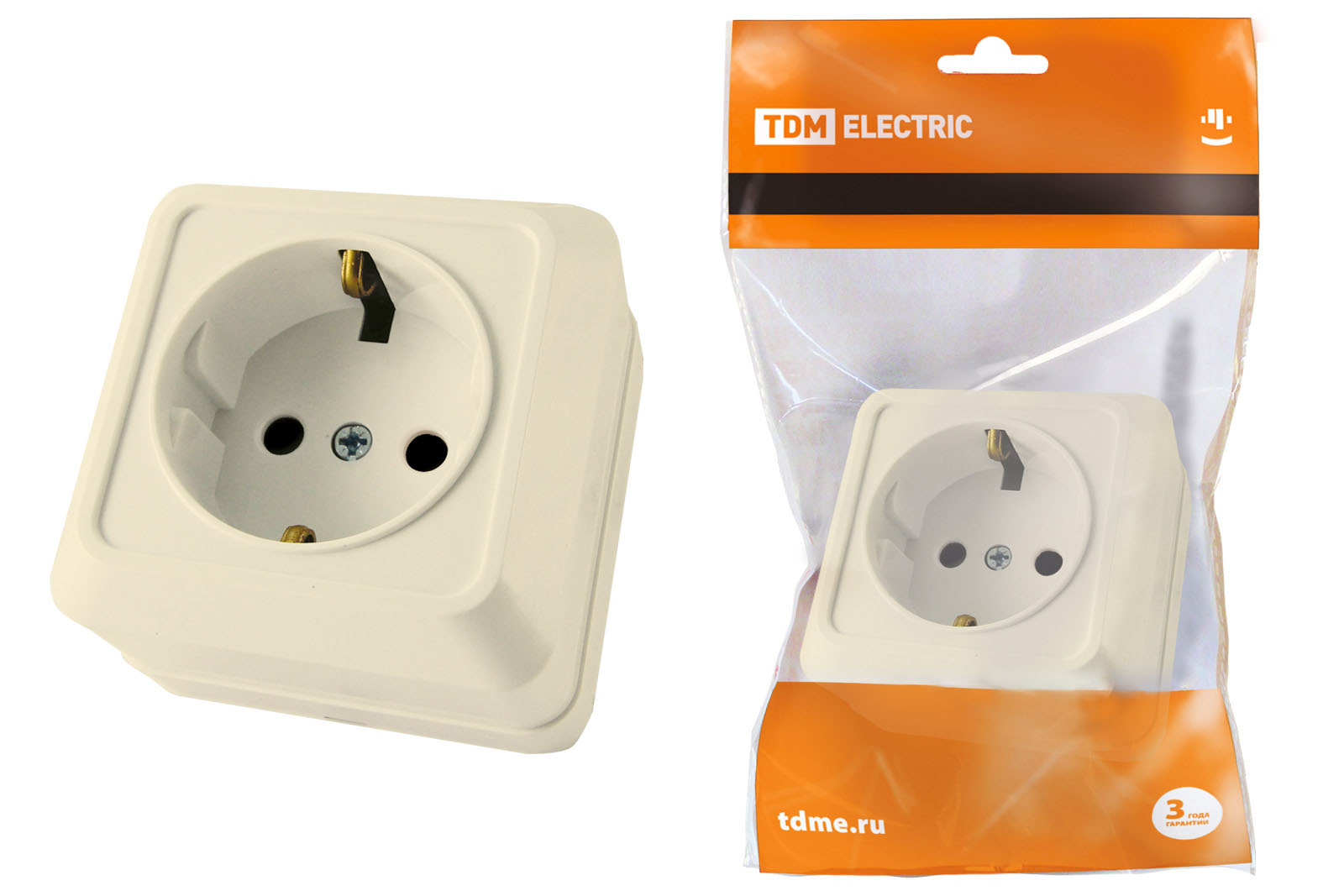 Розетка TDM ELECTRIC Ладога 2П+3 открытой установки IP20 16А 250В (керамика) сл. кость