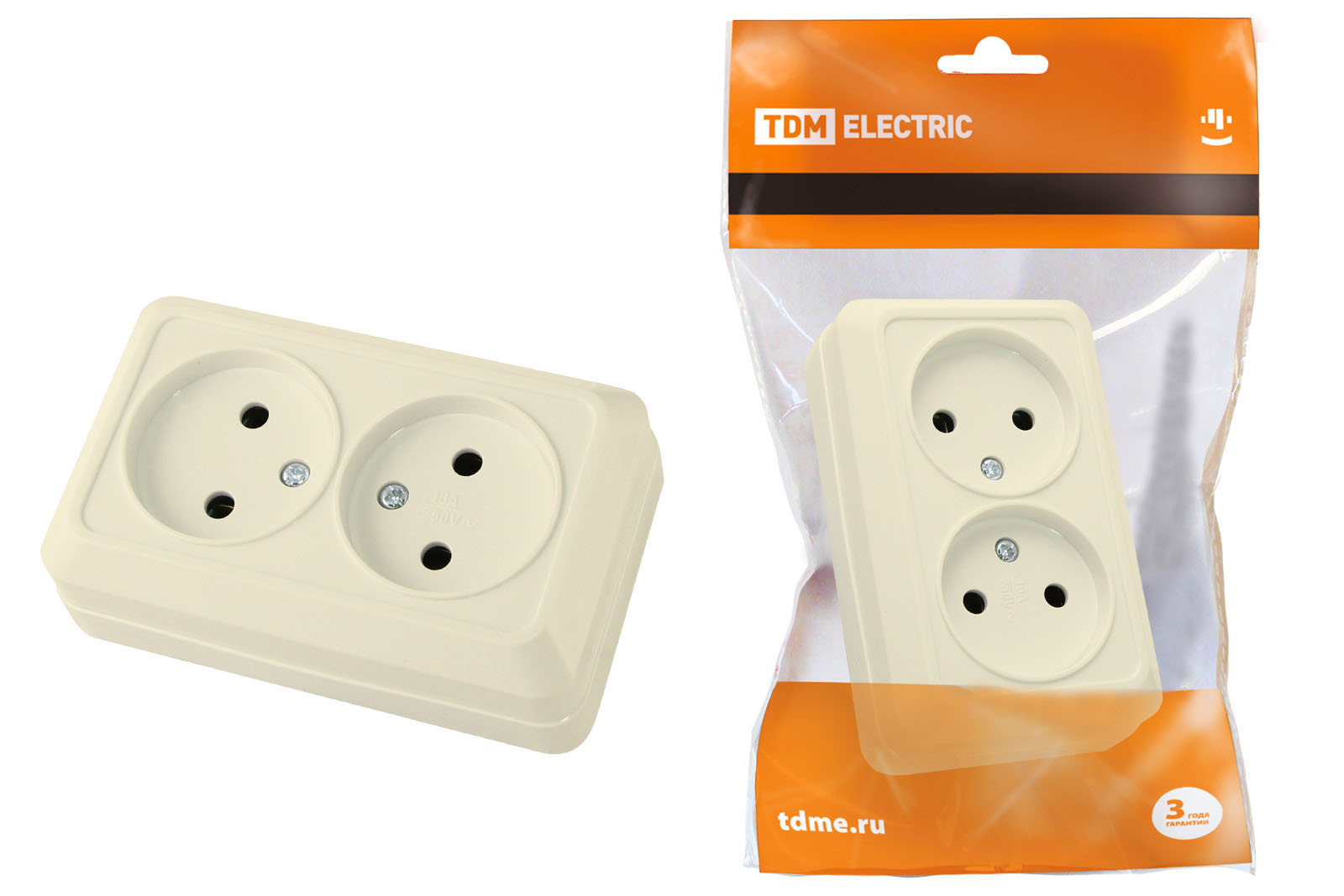 Розетка TDM ELECTRIC Ладога двойная 2П открытой установки IP20 10А 250В (керамика) сл. кость