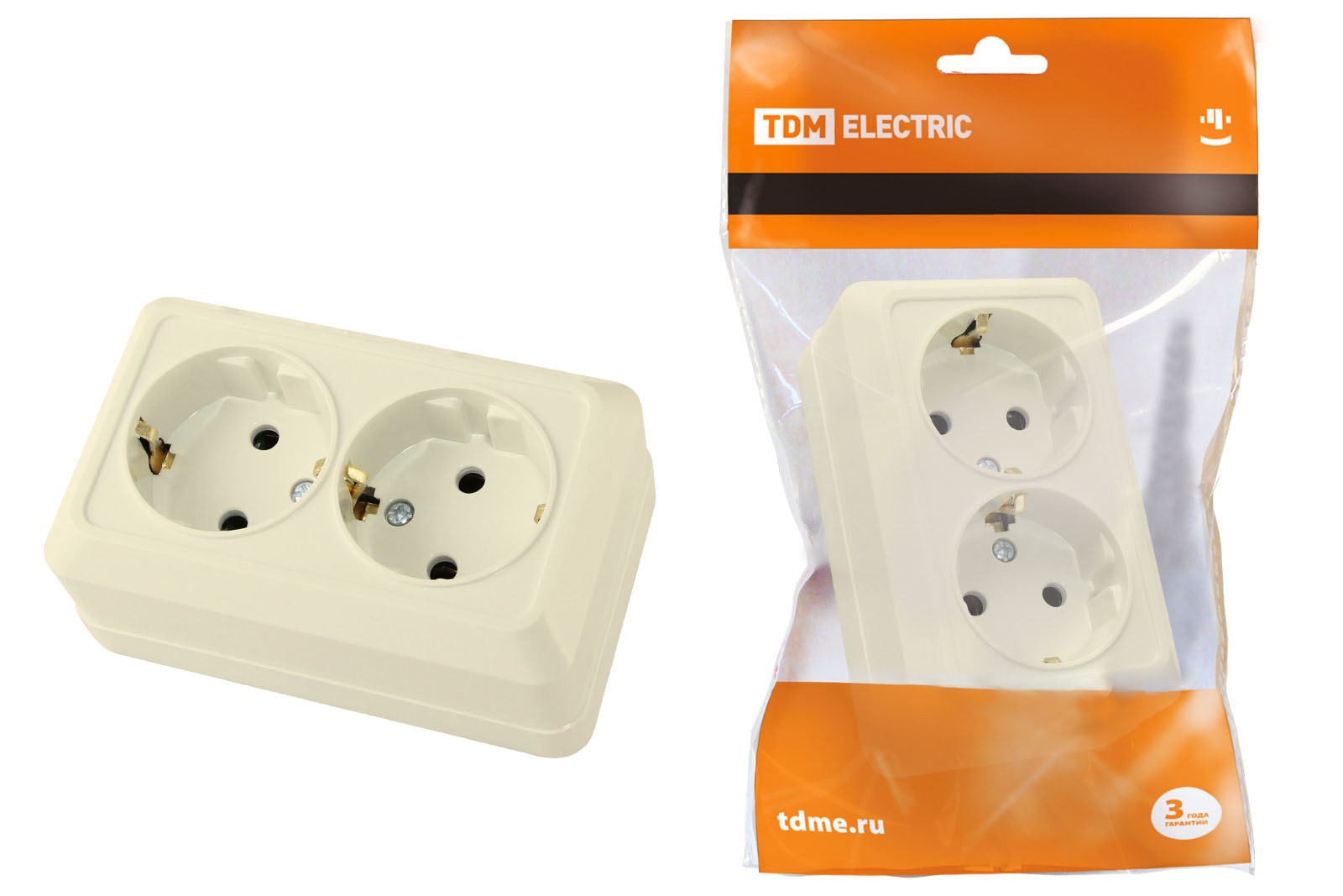Розетка TDM ELECTRIC Ладога двойная 2П+3 открытой установки IP20 16А 250В (керамика) сл. кость
