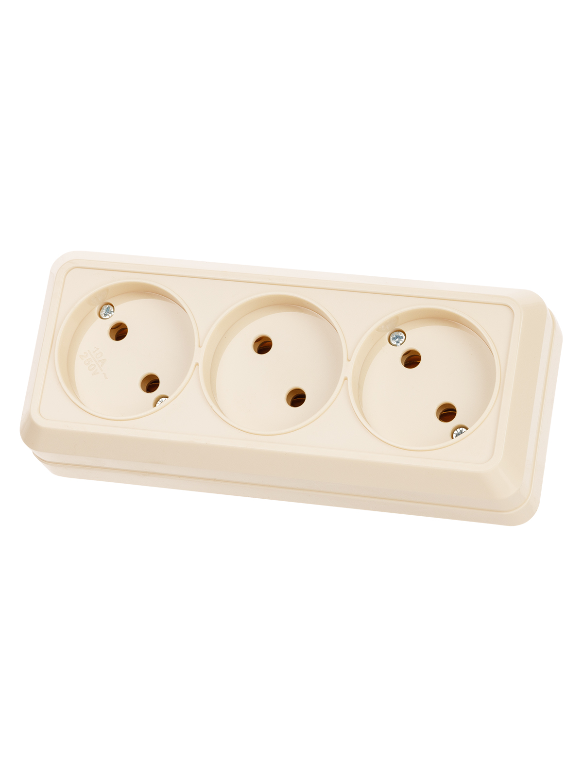 Розетка TDM ELECTRIC Ладога 3-х местная горизонтальная 2П открытой установки IP20 10A сл. кость