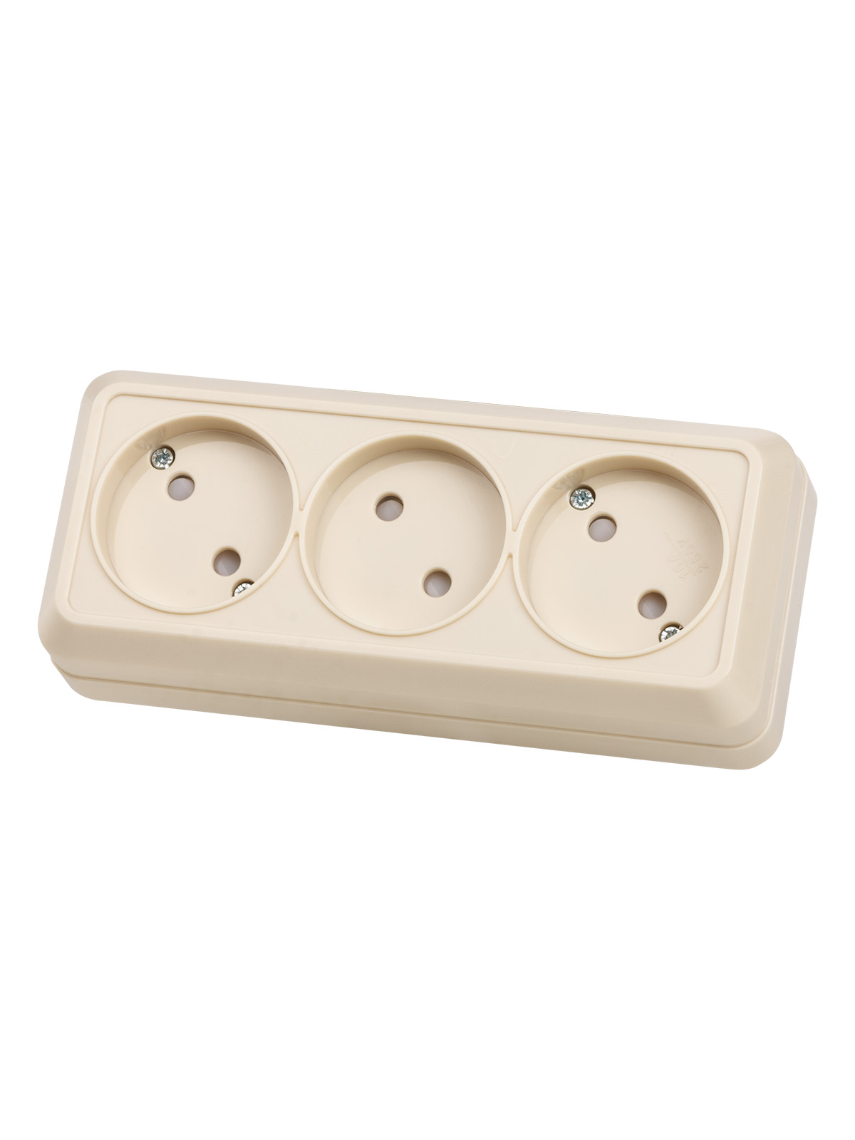 Розетка TDM ELECTRIC Ладога 3-х местная горизонтальная 2П открытой установки IP20 10A с з/ш сл. кость