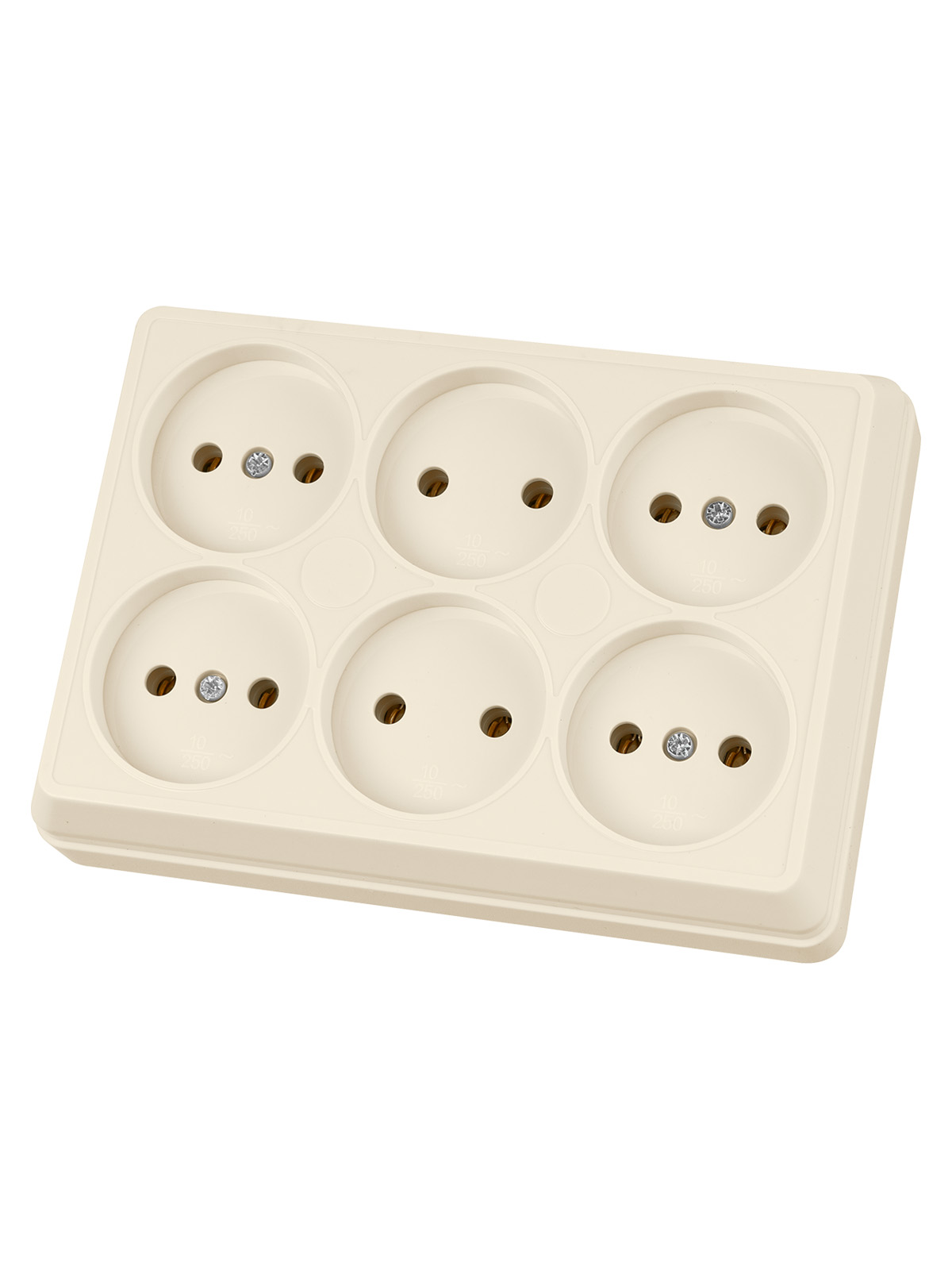Розетка TDM ELECTRIC Ладога шестиместная 2П открытой установки IP20 10А сл. кость купить с доставкой по РФ