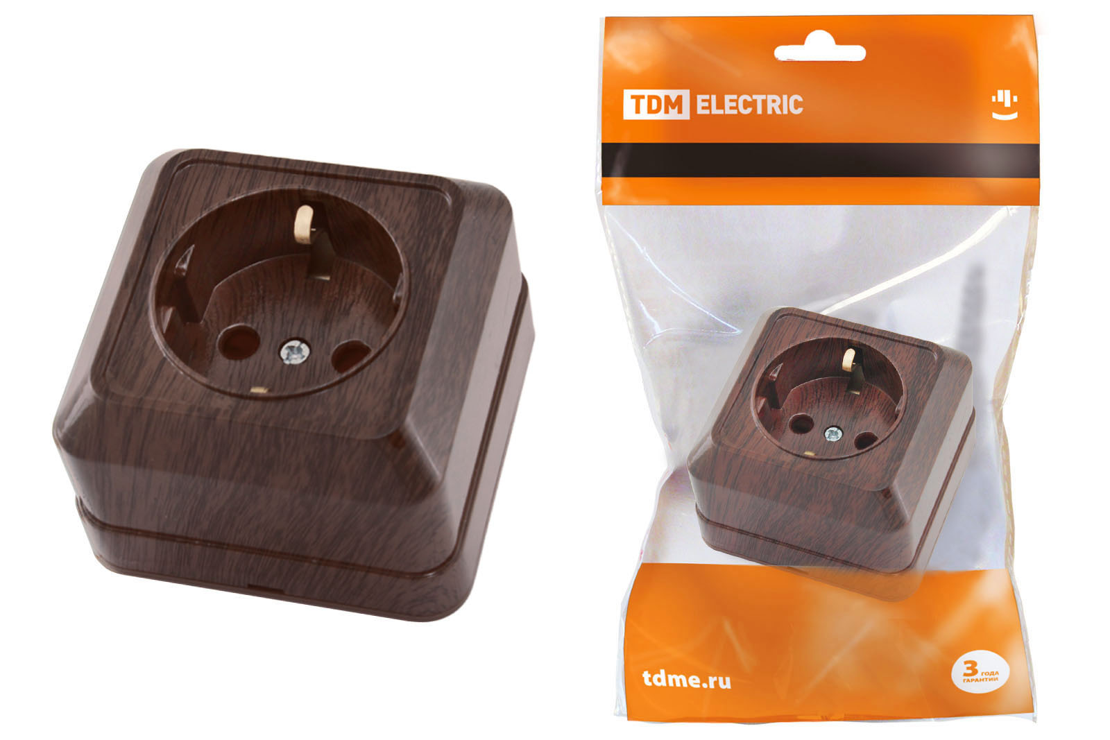 Розетка TDM ELECTRIC Ладога 2П+3 открытой установки IP20 16А 250В (керамика) бук