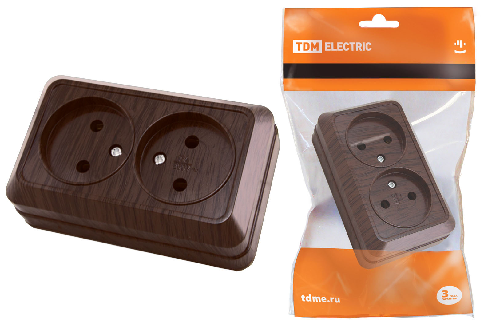 Розетка TDM ELECTRIC Ладога двойная 2П открытой установки IP20 10А 250В (керамика) бук
