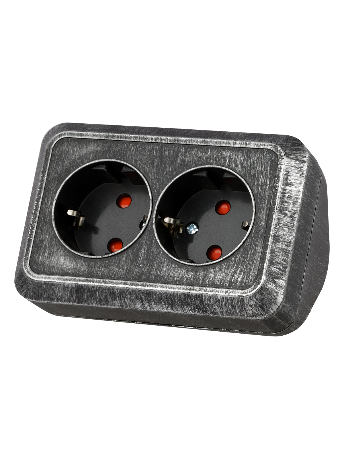 Розетка TDM ELECTRIC Ладога угловая двойная 2П+3 открытой установки с з/ш IP20 250В 16А серебро