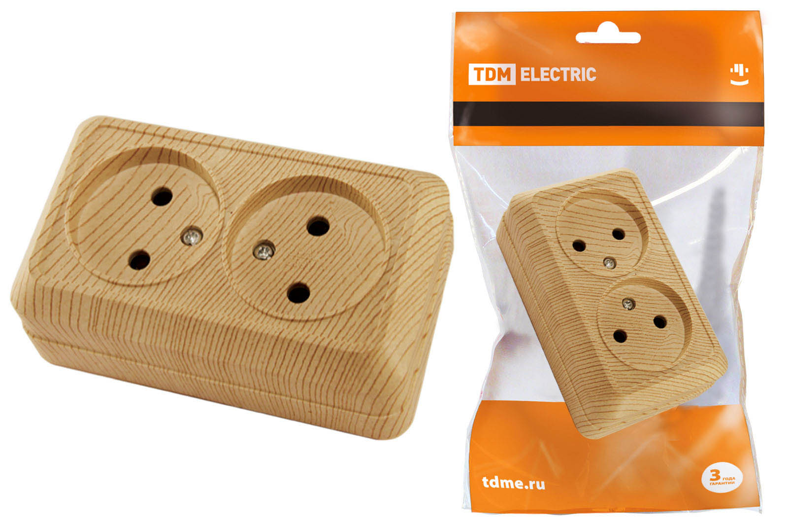 Розетка TDM ELECTRIC Ладога двойная 2П открытой установки IP20 10А 250В (керамика) сосна