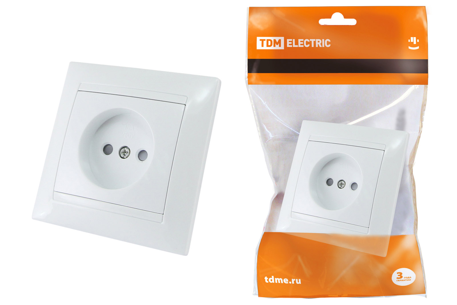 Розетка TDM ELECTRIC Лама 2П 10А 250В с защ. шт. белая купить с доставкой по РФ