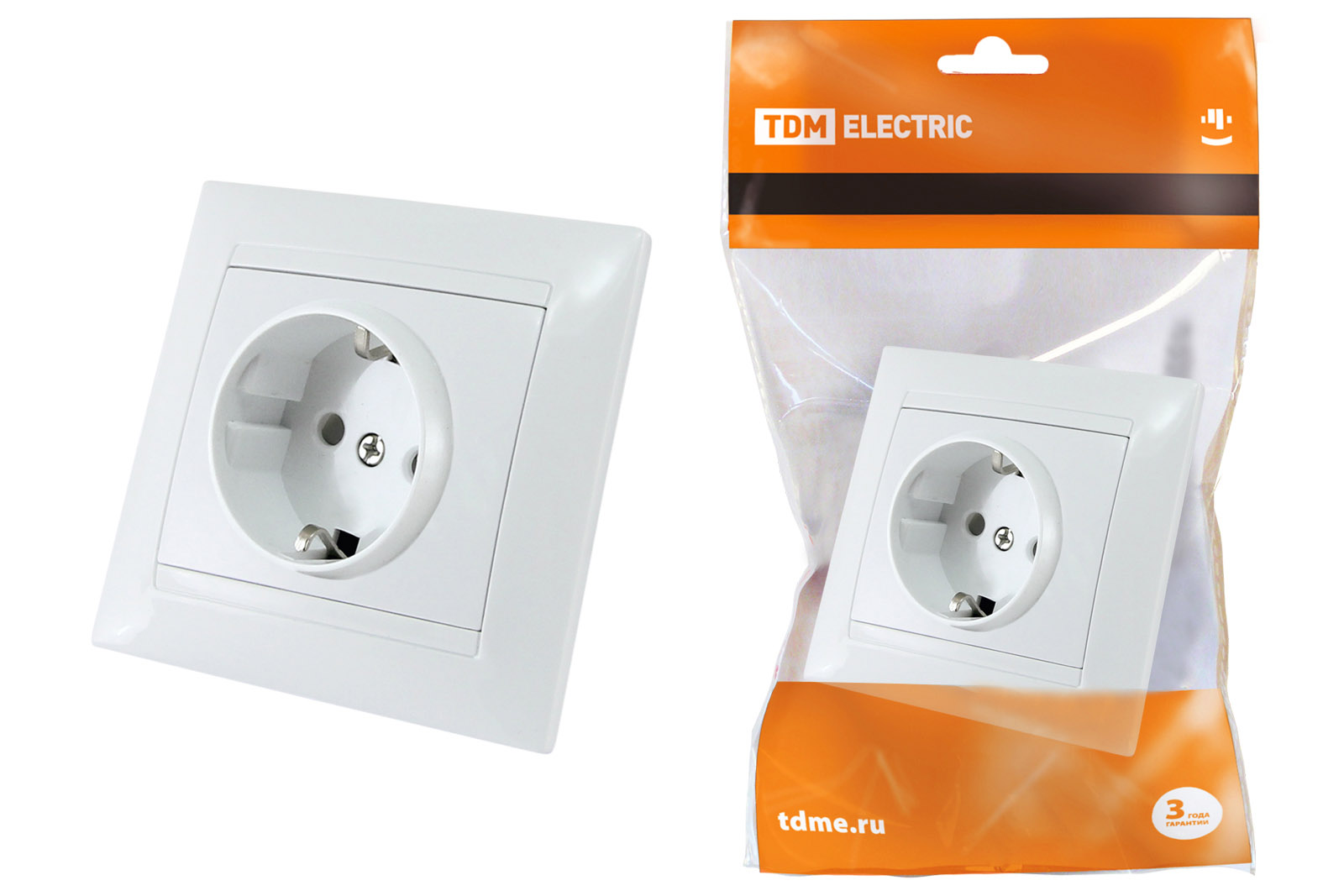 Розетка TDM ELECTRIC Лама 2П+З 16А 250В с защ. шт. белая купить с доставкой по РФ