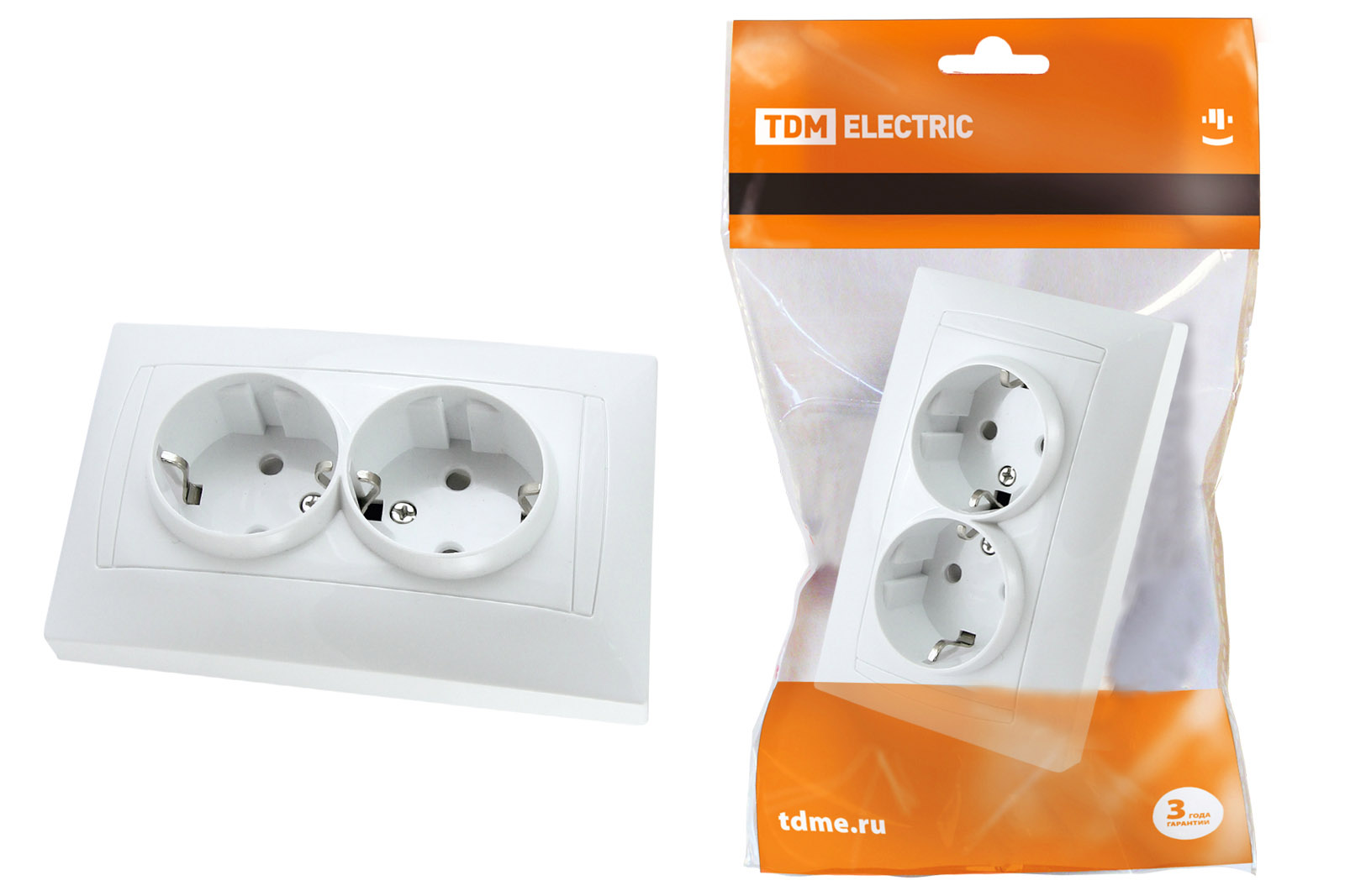 Розетка TDM ELECTRIC Лама двойная 2П+З 16А 250В с защ. шт. белая купить с доставкой по РФ
