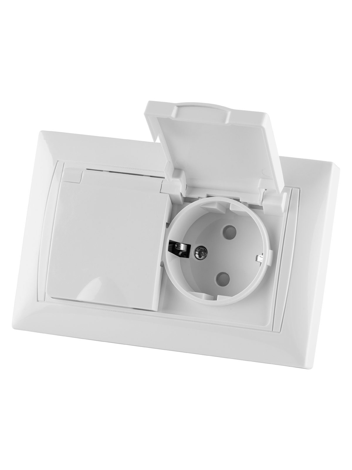 Розетка TDM ELECTRIC Лама двойная 2П+З 16А 250В IP44 с защ. шт. с крышкой белая