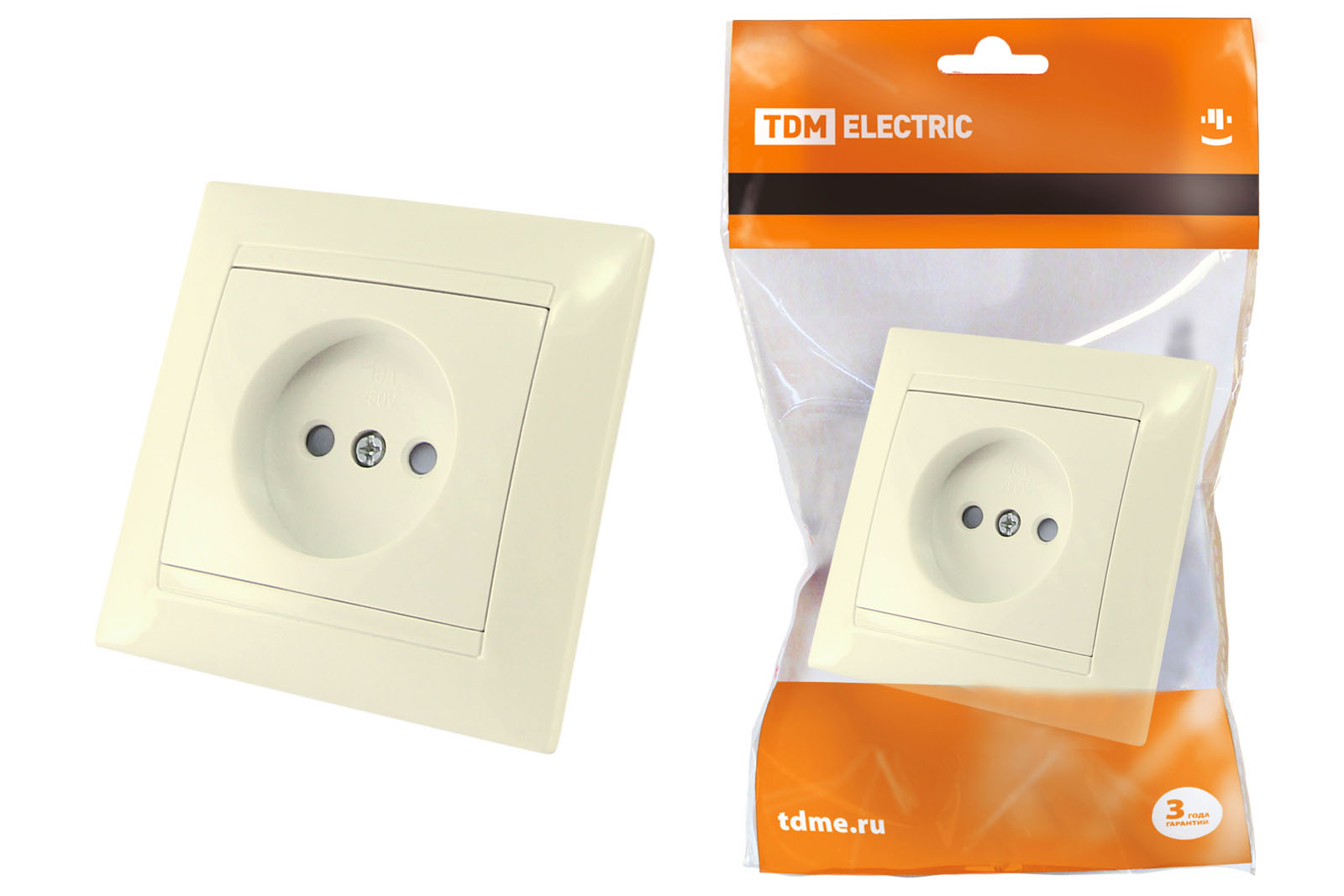 Розетка TDM ELECTRIC Лама 2П 10А 250В с защ. шт. сл. кость