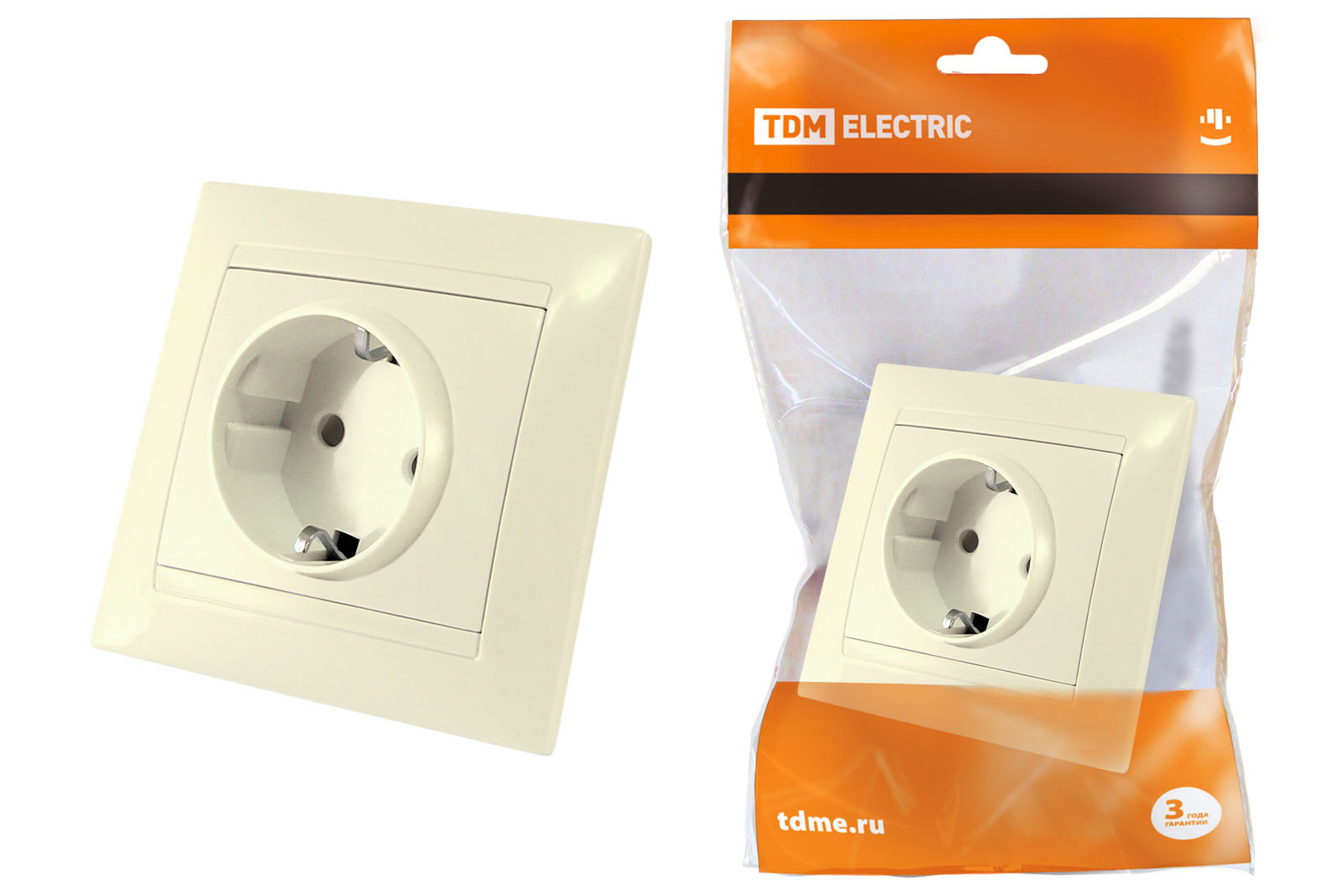 Розетка TDM ELECTRIC Лама 2П+З 16А 250В с защ. шт. сл. кость