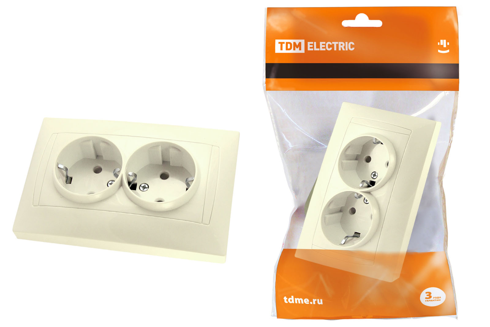 Розетка TDM ELECTRIC Лама двойная 2П+З 16А 250В с защ. шт. сл. кость