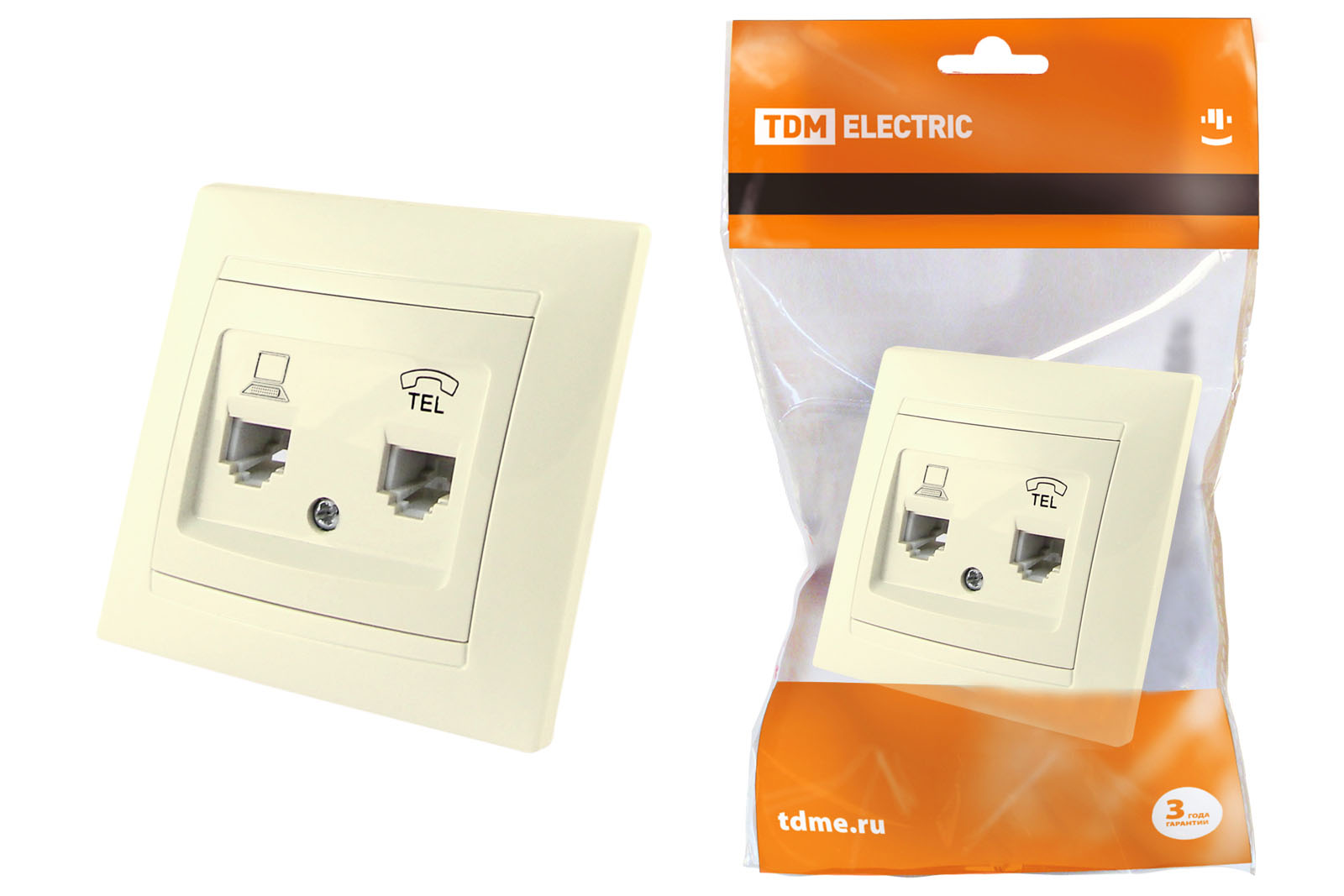 Розетка TDM ELECTRIC Лама телефонная RJ11 + компьютерная RJ45 сл. кость