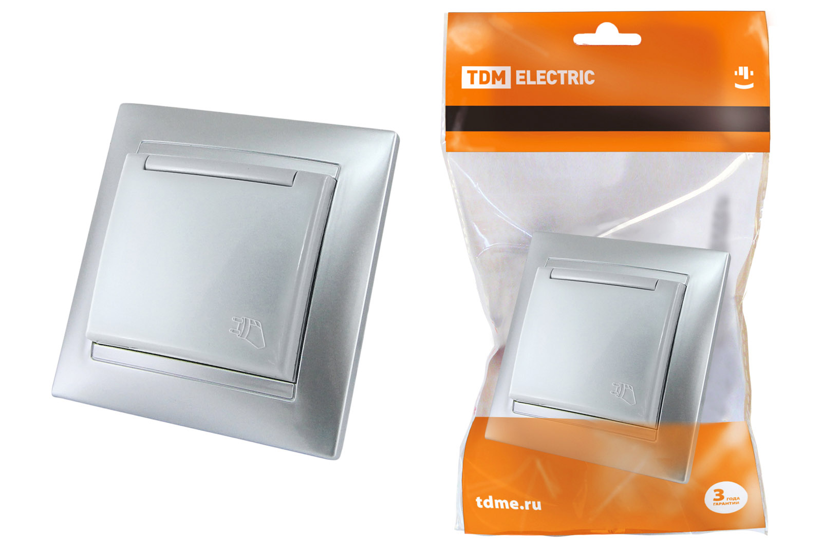 Розетка TDM ELECTRIC Лама 2П+З 16А 250В IP44 с защ. шт. с крышкой серебр. металлик купить с доставкой по РФ