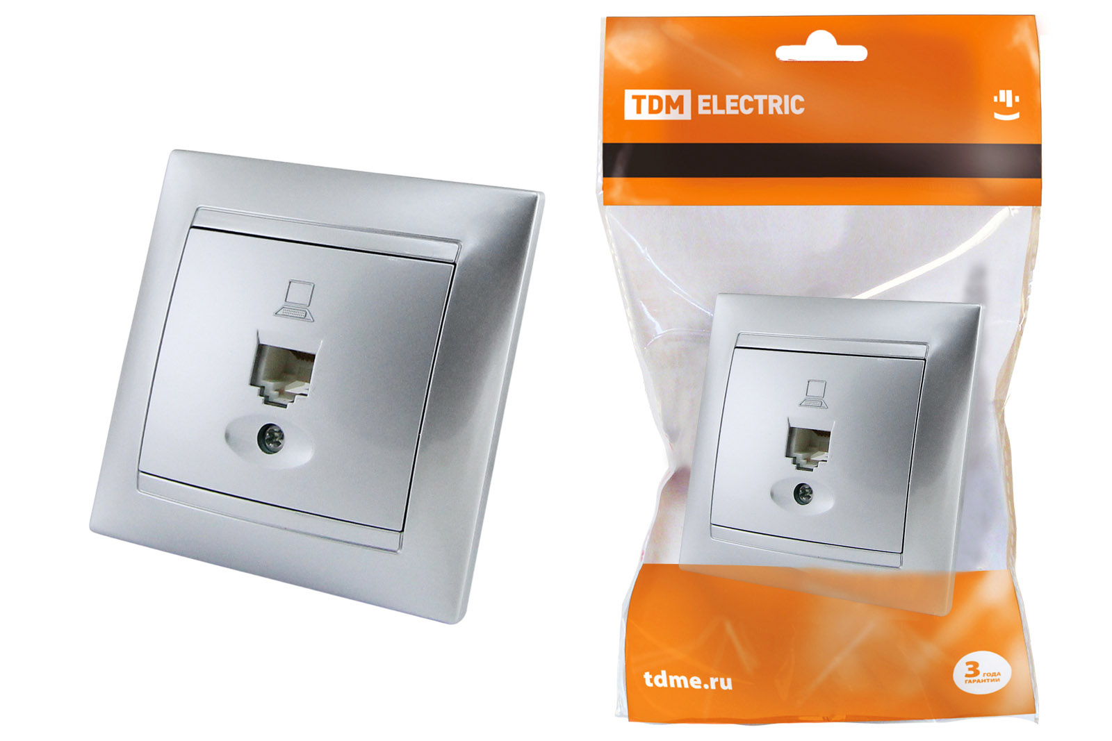 Розетка TDM ELECTRIC Лама компьютерная RJ45  серебр. металлик купить с доставкой по РФ