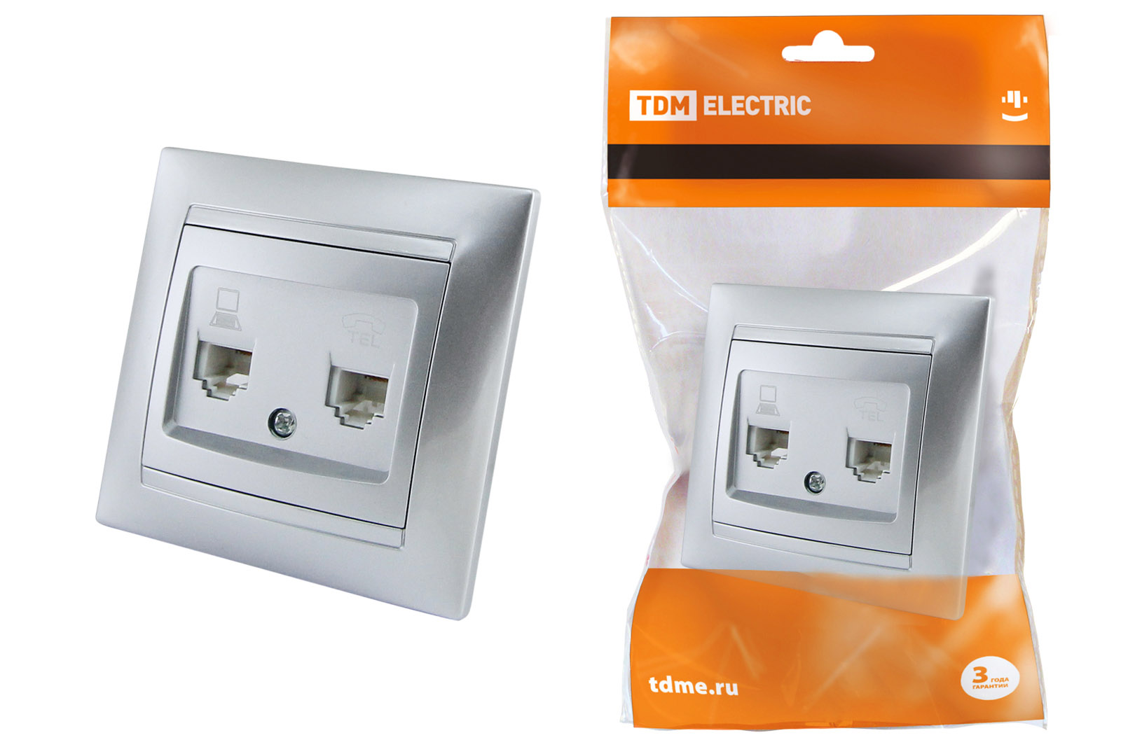 Розетка TDM ELECTRIC Лама телефонная RJ11 + компьютерная RJ45 серебр. металлик купить с доставкой по РФ