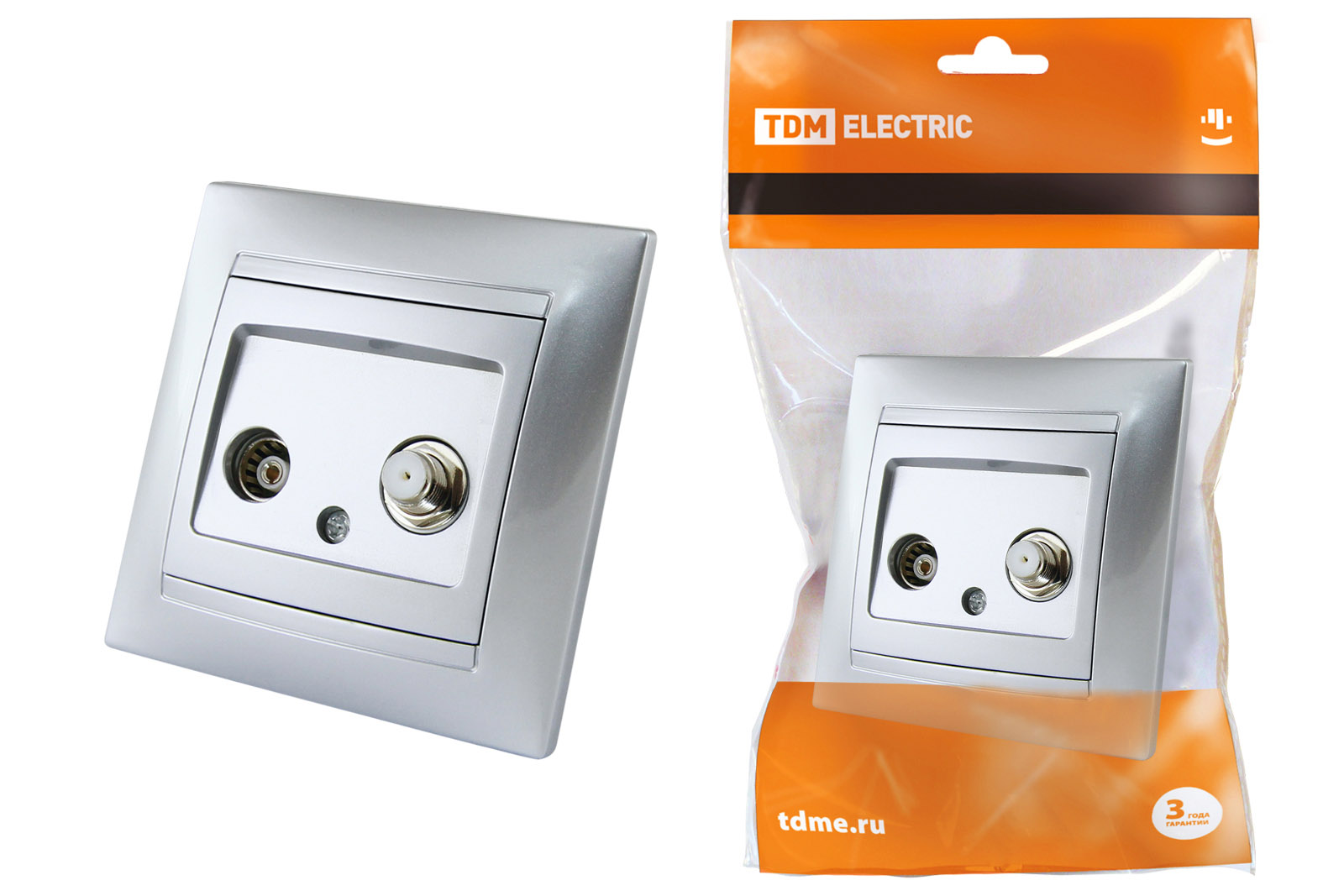 Розетка TDM ELECTRIC Лама TV ("мама") + SAT (F-разъем) 0-2400МГц серебр. металлик купить с доставкой по РФ