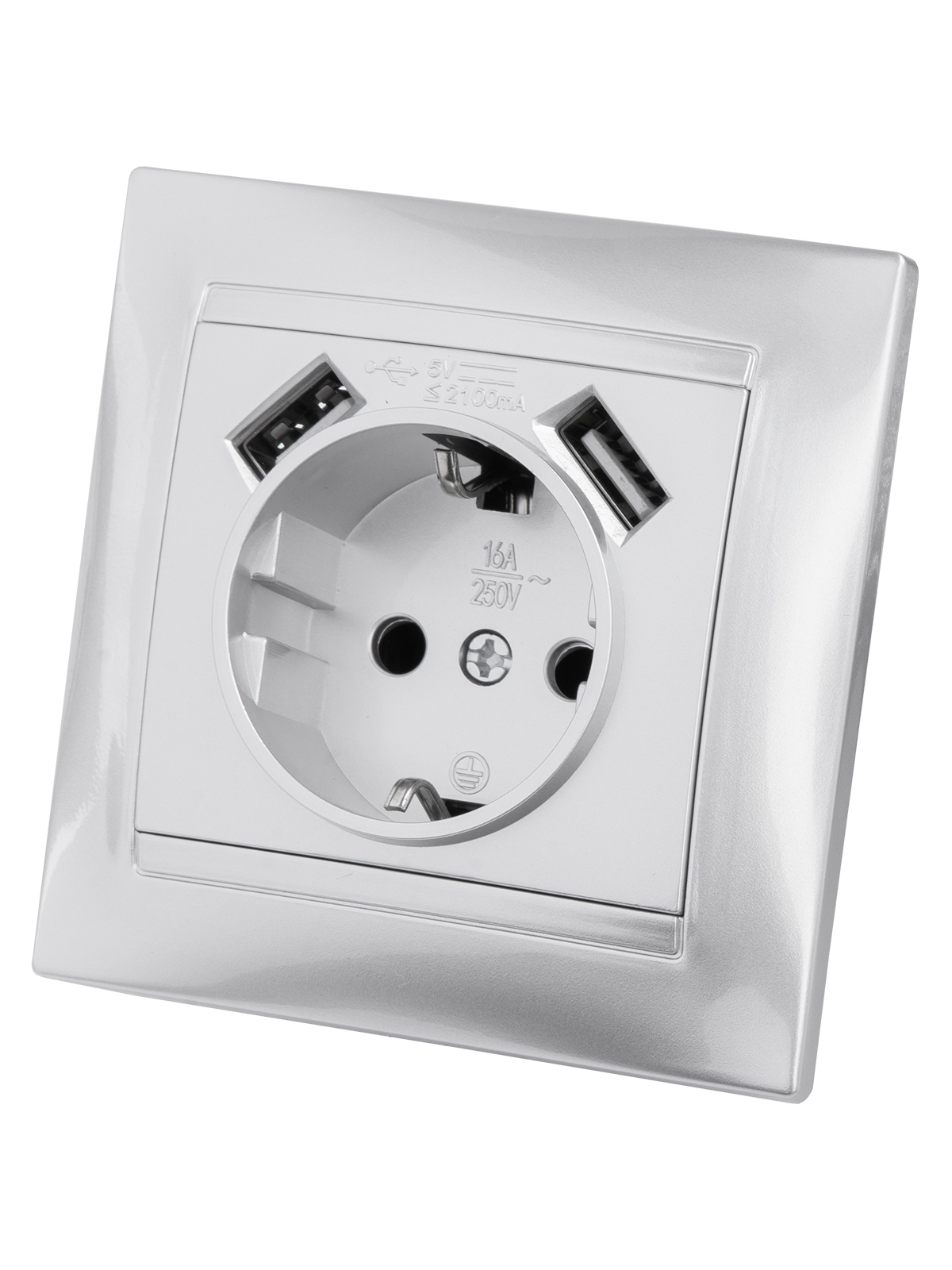 Розетка TDM ELECTRIC Лама 2П+З 16А 250В + 2 USB порта 2,1А 5В металлик купить с доставкой по РФ