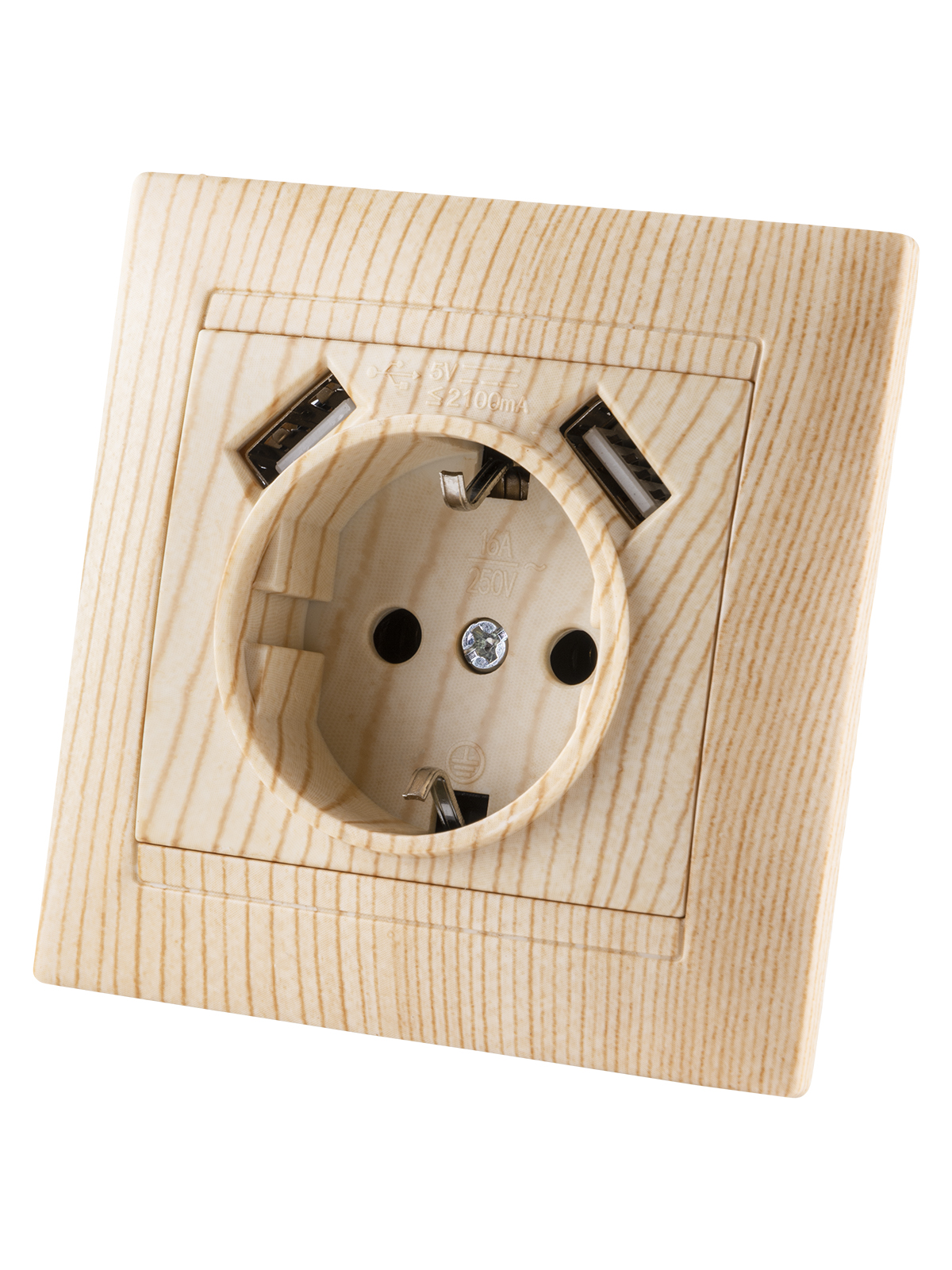 Розетка TDM ELECTRIC Лама 2П+З 16А 250В + 2 USB порта 2,1А 5В сосна