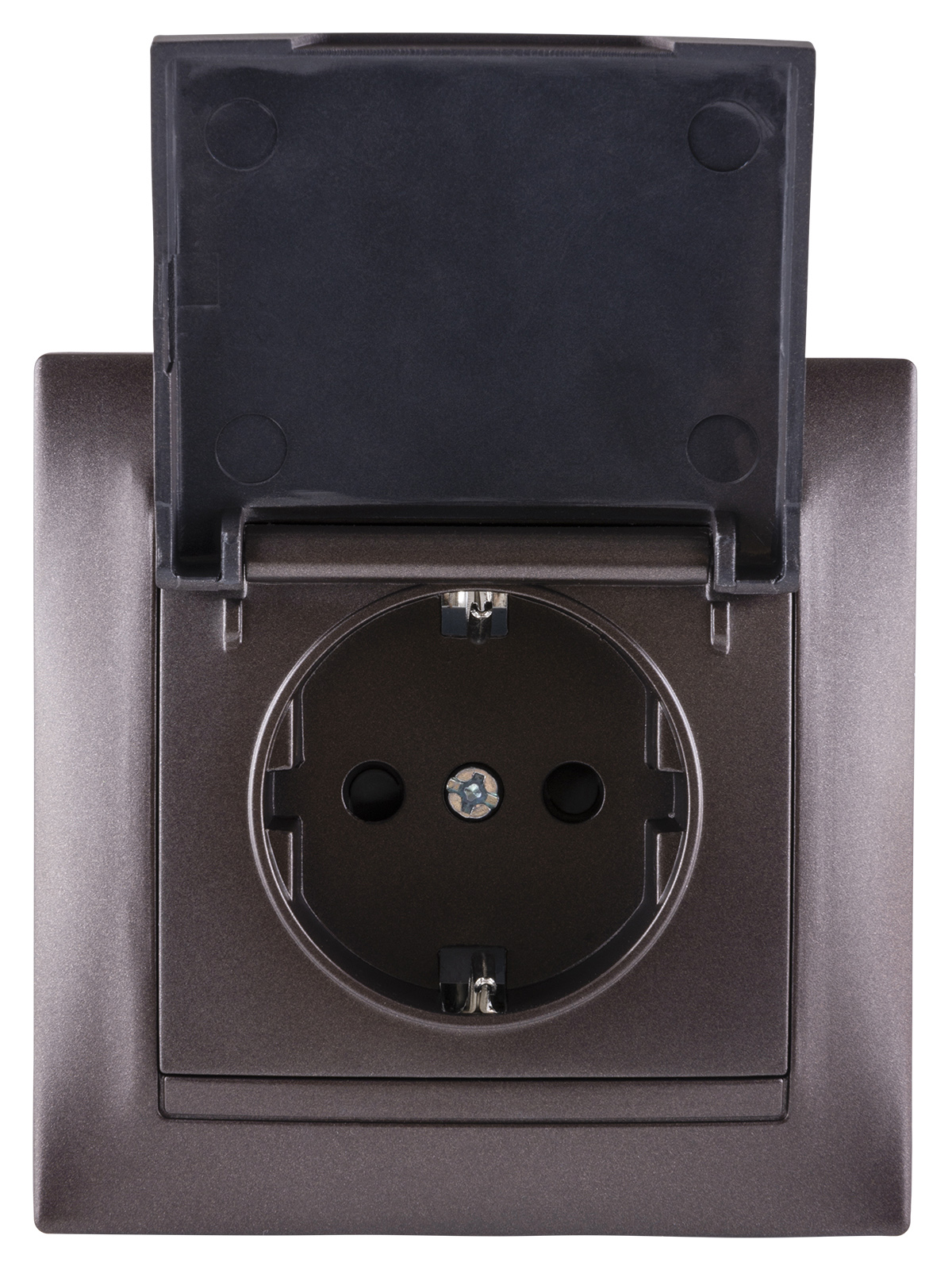 Розетка TDM ELECTRIC Лама 2П+З 16А 250В IP44 с защ. шт. с крышкой шоколад