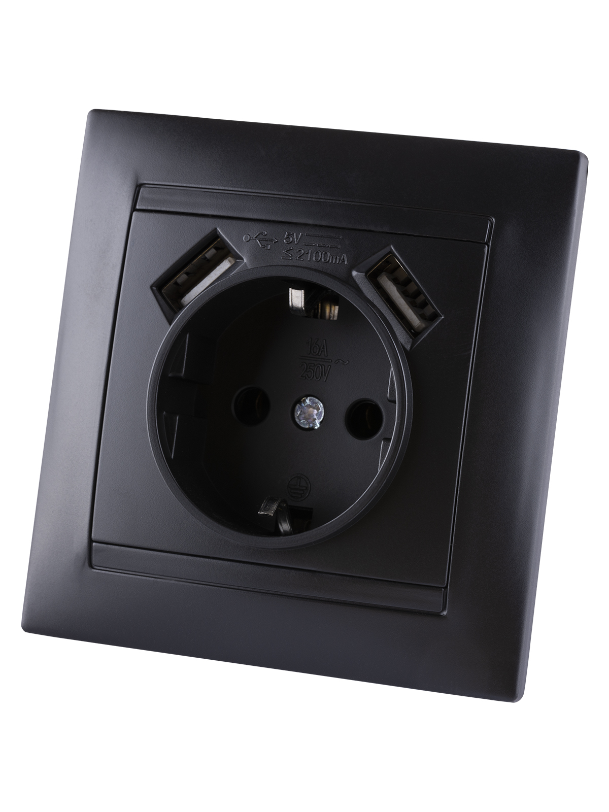 Розетка TDM ELECTRIC Лама 2П+З 16А 250В + 2 USB порта 2,1А 5В графит
