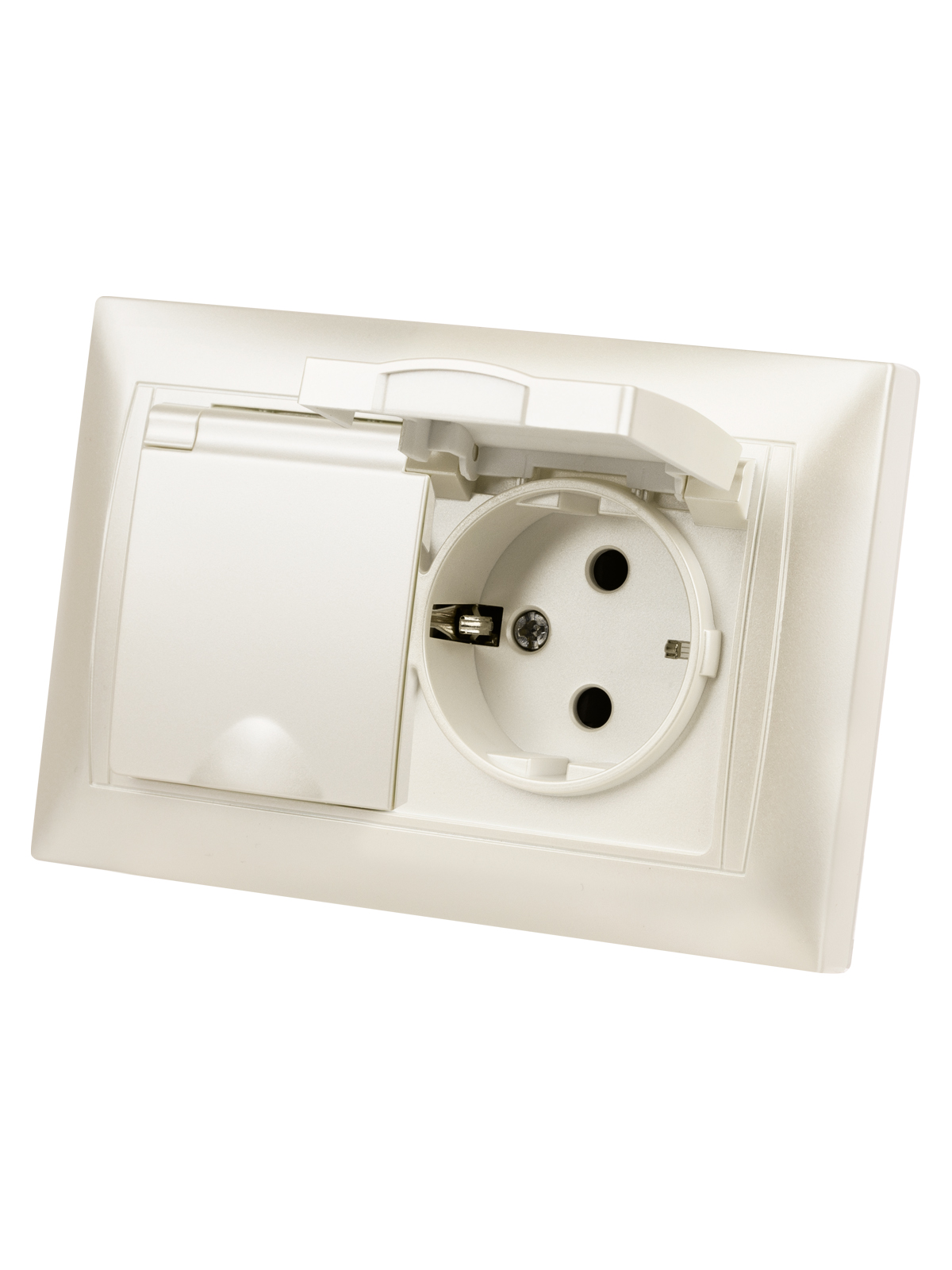 Розетка TDM ELECTRIC Лама двойная 2П+З 16А 250В IP44 с защ. шт. с крышкой перламутр купить с доставкой по РФ