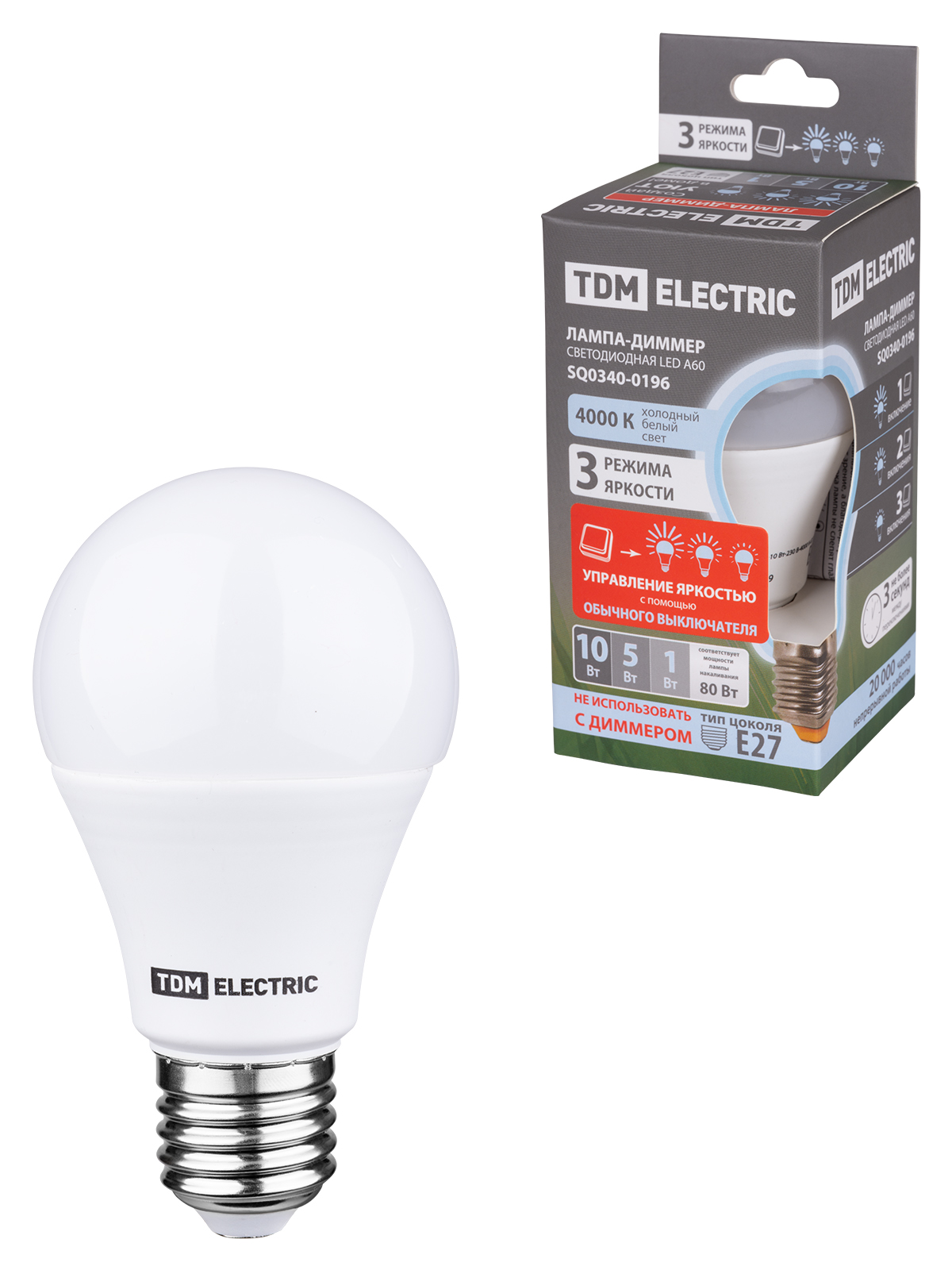 Лампа светодиодная TDM ELECTRIC LED "Лампа-ДИММЕР" А60 - 10 Вт-230 В -4000 К–E27