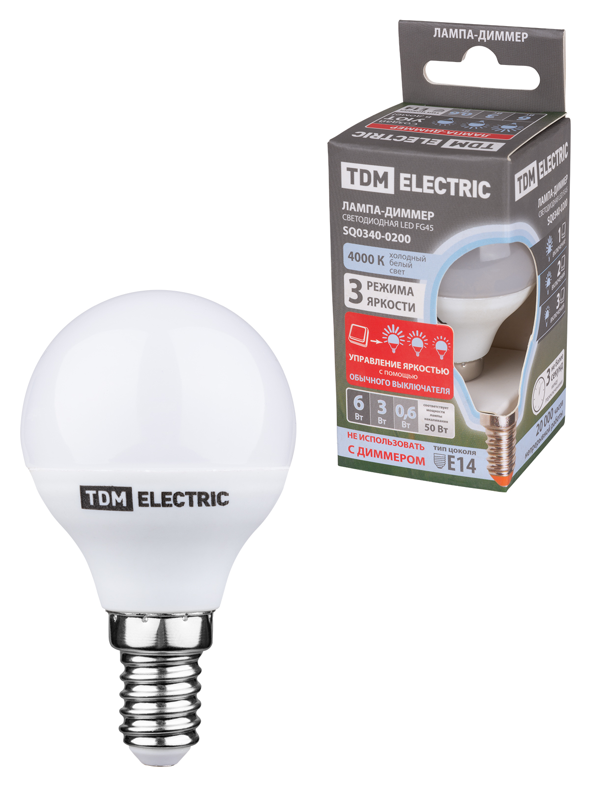 Лампа светодиодная TDM ELECTRIC LED "Лампа-ДИММЕР" FG45-6 Вт-230 В-4000 К–E14