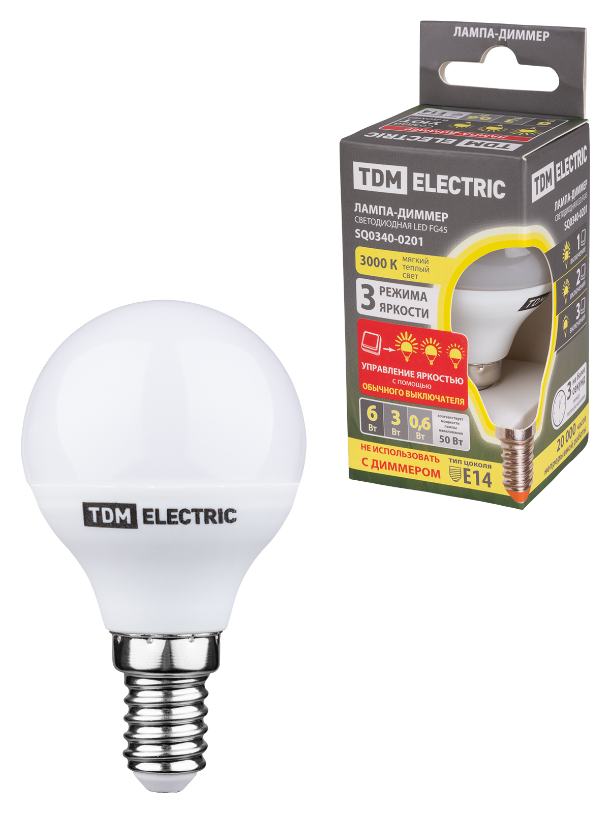 Лампа светодиодная TDM ELECTRIC LED "Лампа-ДИММЕР" FG45-6 Вт-230 В-3000 К–E14