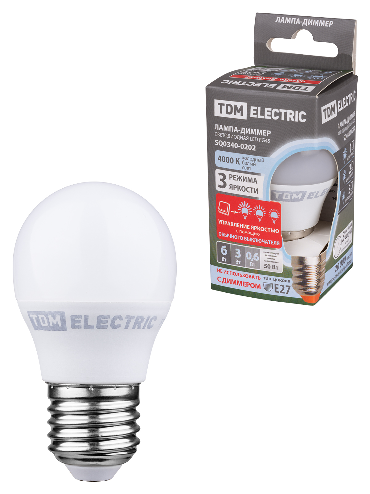 Лампа светодиодная TDM ELECTRIC LED "Лампа-ДИММЕР" FG45-6 Вт-230 В-4000 К–E27