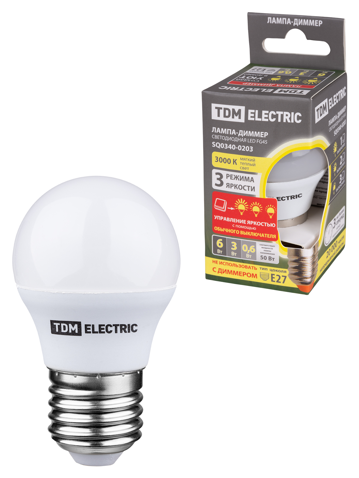 Лампа светодиодная TDM ELECTRIC LED "Лампа-ДИММЕР" FG45-6 Вт-230 В-3000 К–E27