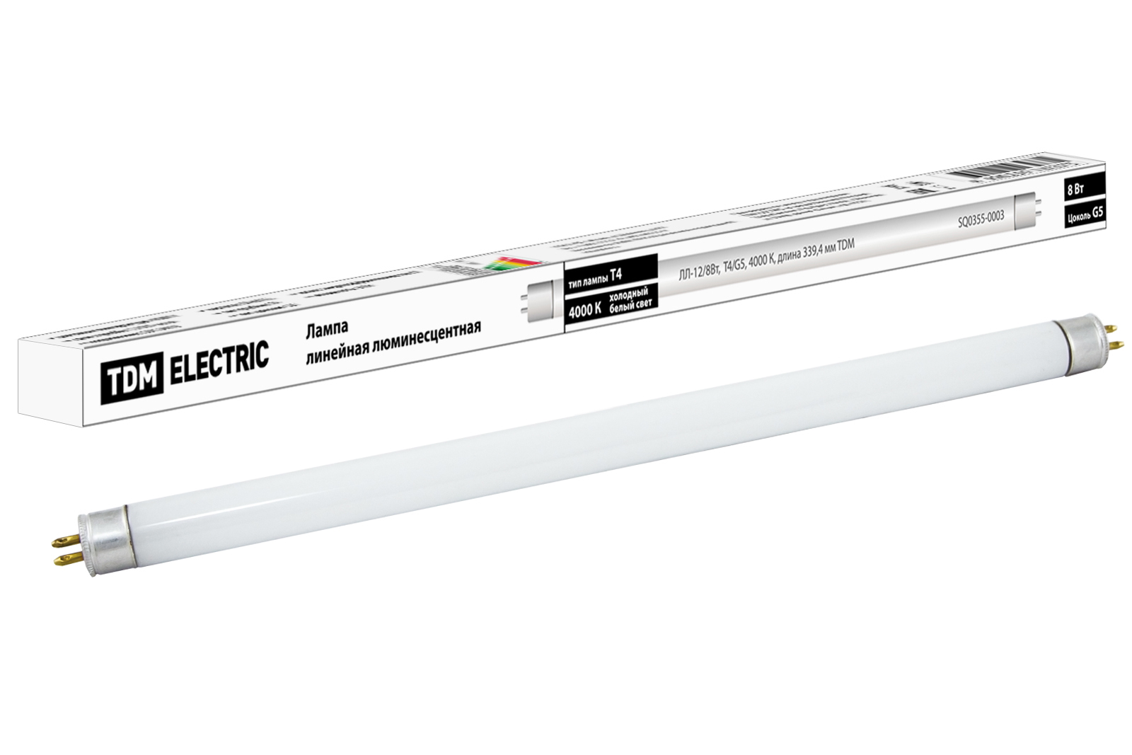 Лампа люминесцентная линейная двухцокольная TDM ELECTRIC ЛЛ-12/8Вт, T4/G5, 4000 К купить с доставкой по РФ
