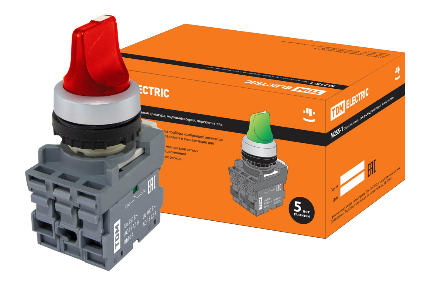 Переключатель на 3 положения с фиксацией TDM M3SS1-21R короткая ручка(LED) d22мм/220B 1з+1р красный купить с доставкой по РФ