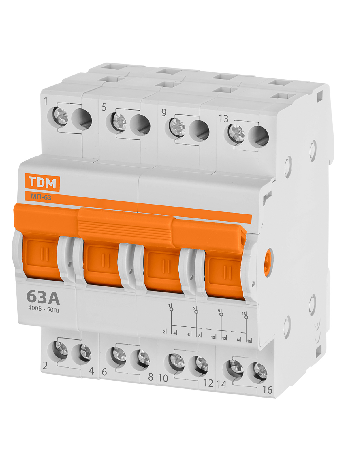 Модульный переключатель трехпозиционный TDM ELECTRIC МП-63 4P 63А