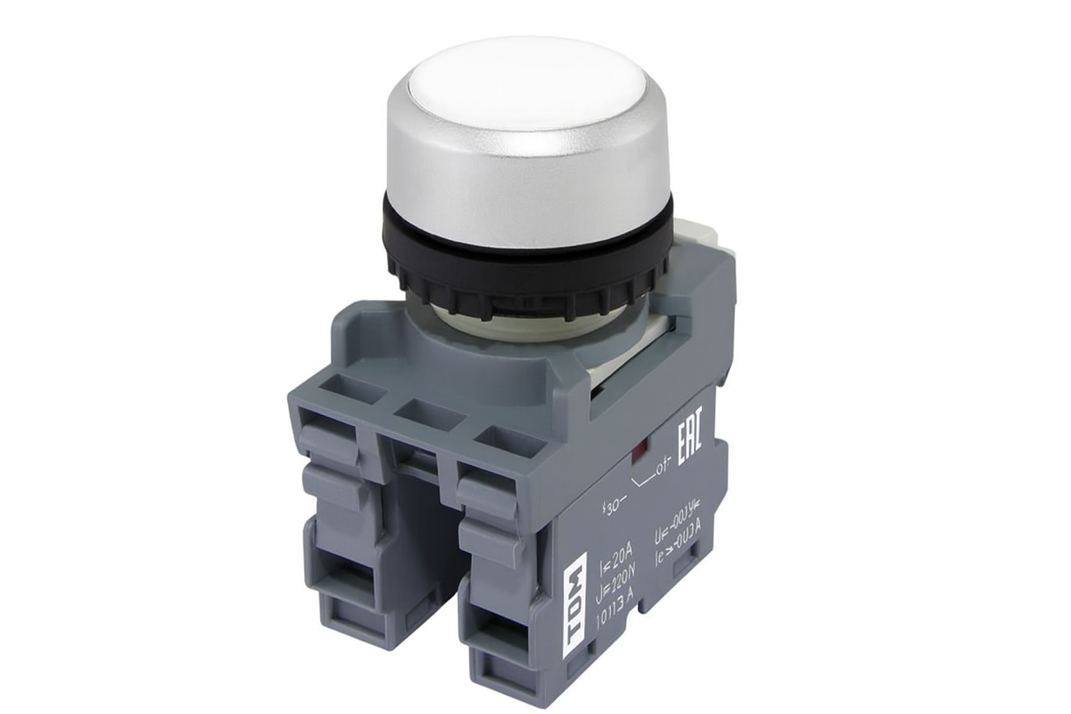 Кнопка TDM MP1-20W в сборе d22мм 1з+1р белая