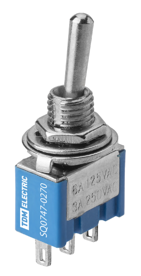 Переключатель-тумблер TDM MTS-102 Micro 1P 250В AC/DC 3А (3c) ON-ON с фиксацией купить с доставкой по РФ