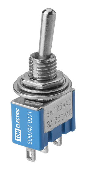 Переключатель-тумблер TDM MTS-103 Micro 1P 250В AC/DC 3А (3c) ON-OFF-ON с фиксацией купить с доставкой по РФ